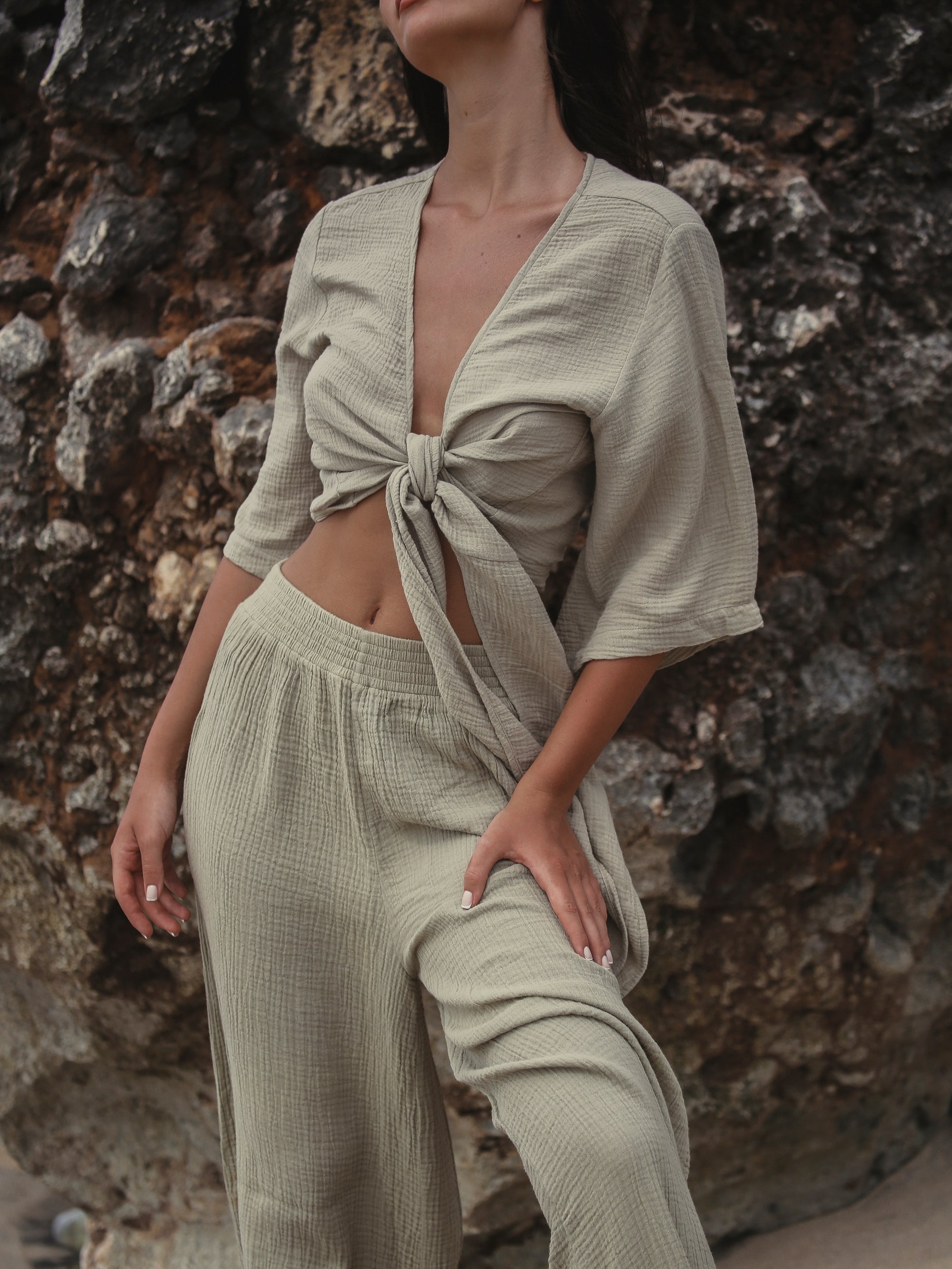Bali Wrap Top - Khaki Green