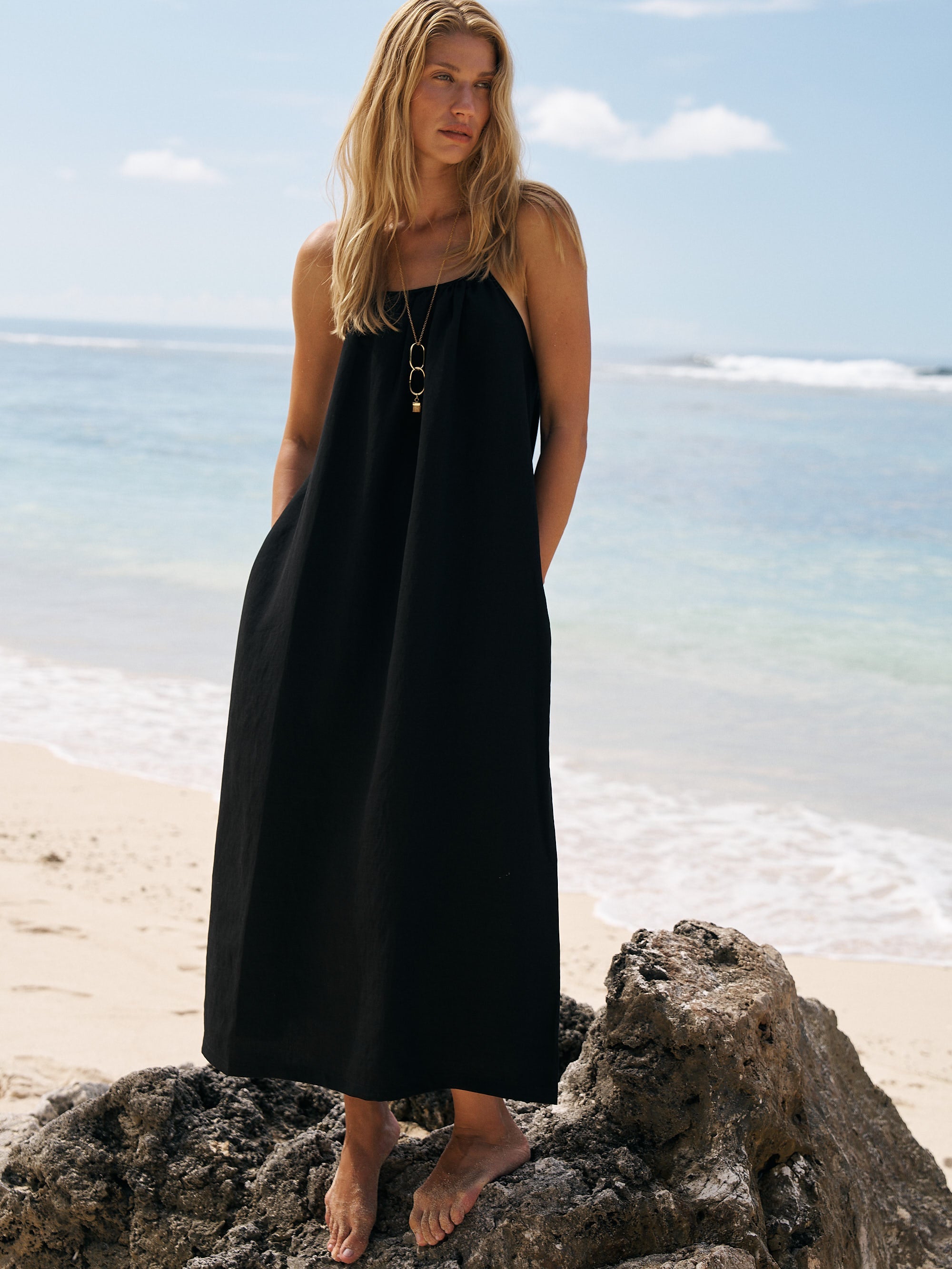 The Handloom-Bliss Flow Maxi Dress Black-Elbise-1-milagron.live