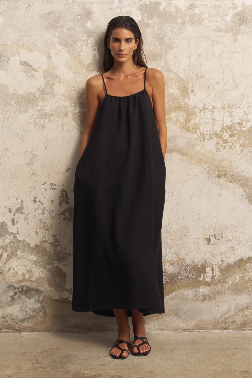 The Handloom-Bliss Flow Maxi Dress Black-Elbise-1-milagron.live