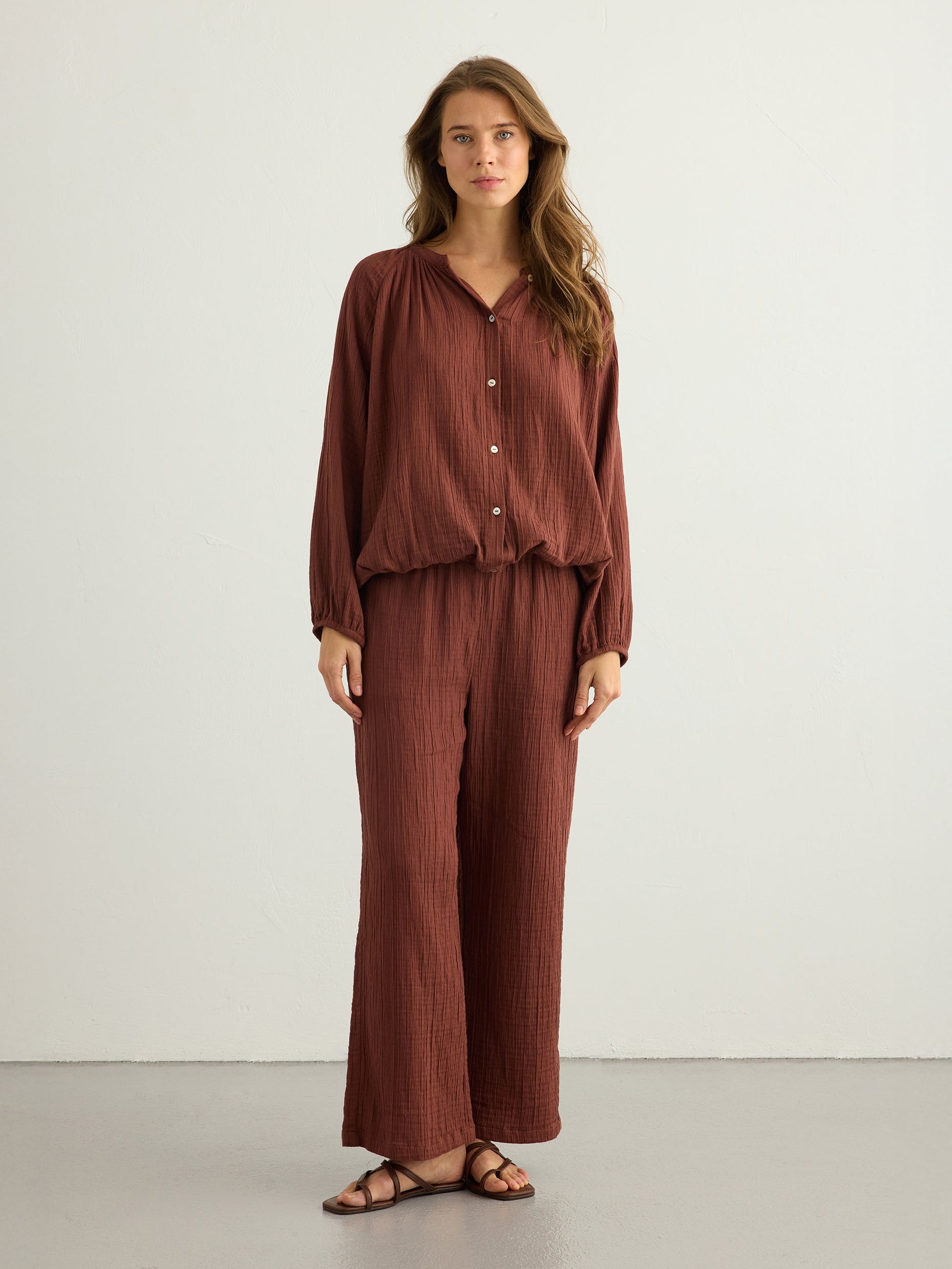 Kaya Buttoned Blouse - Terracotta