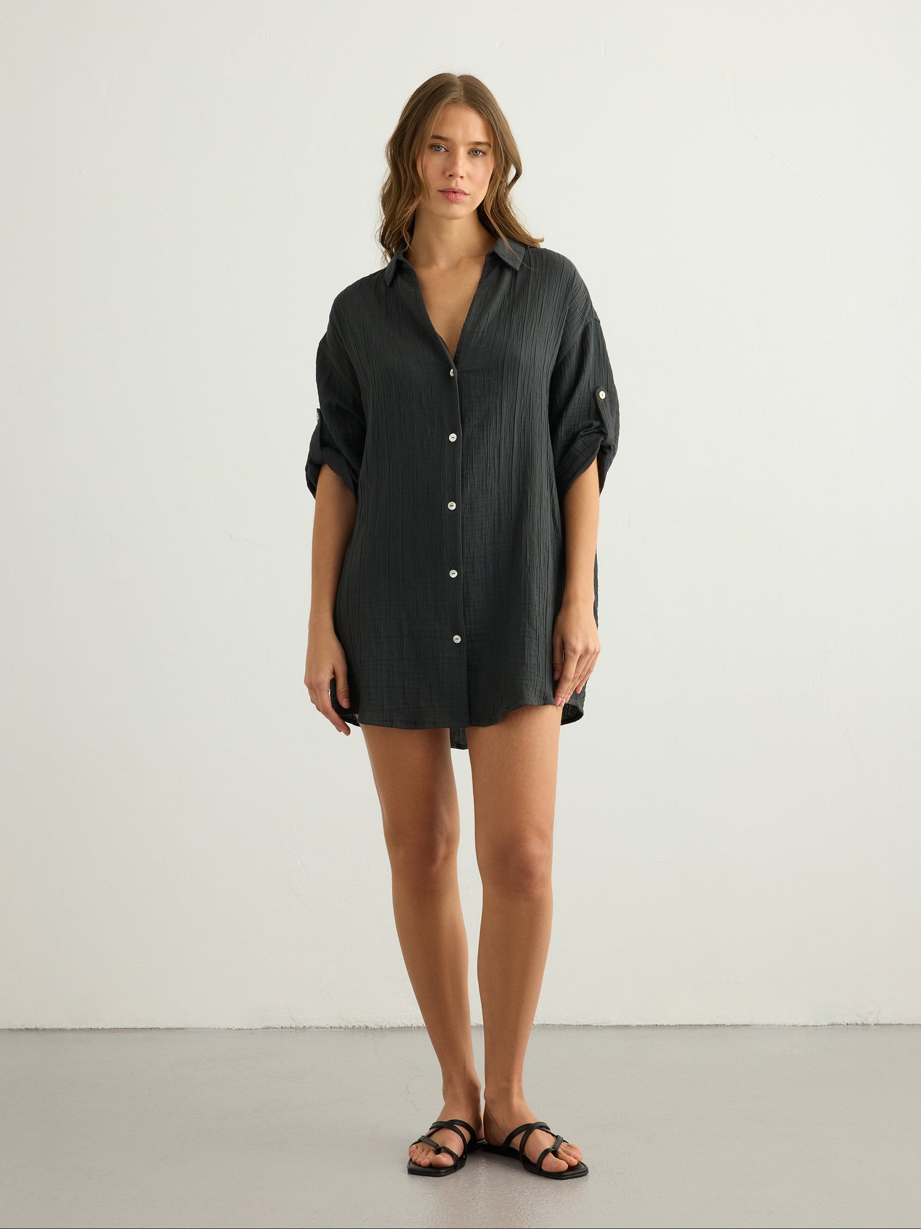 Kaya Oversized Shirt Dress - Charcoal
