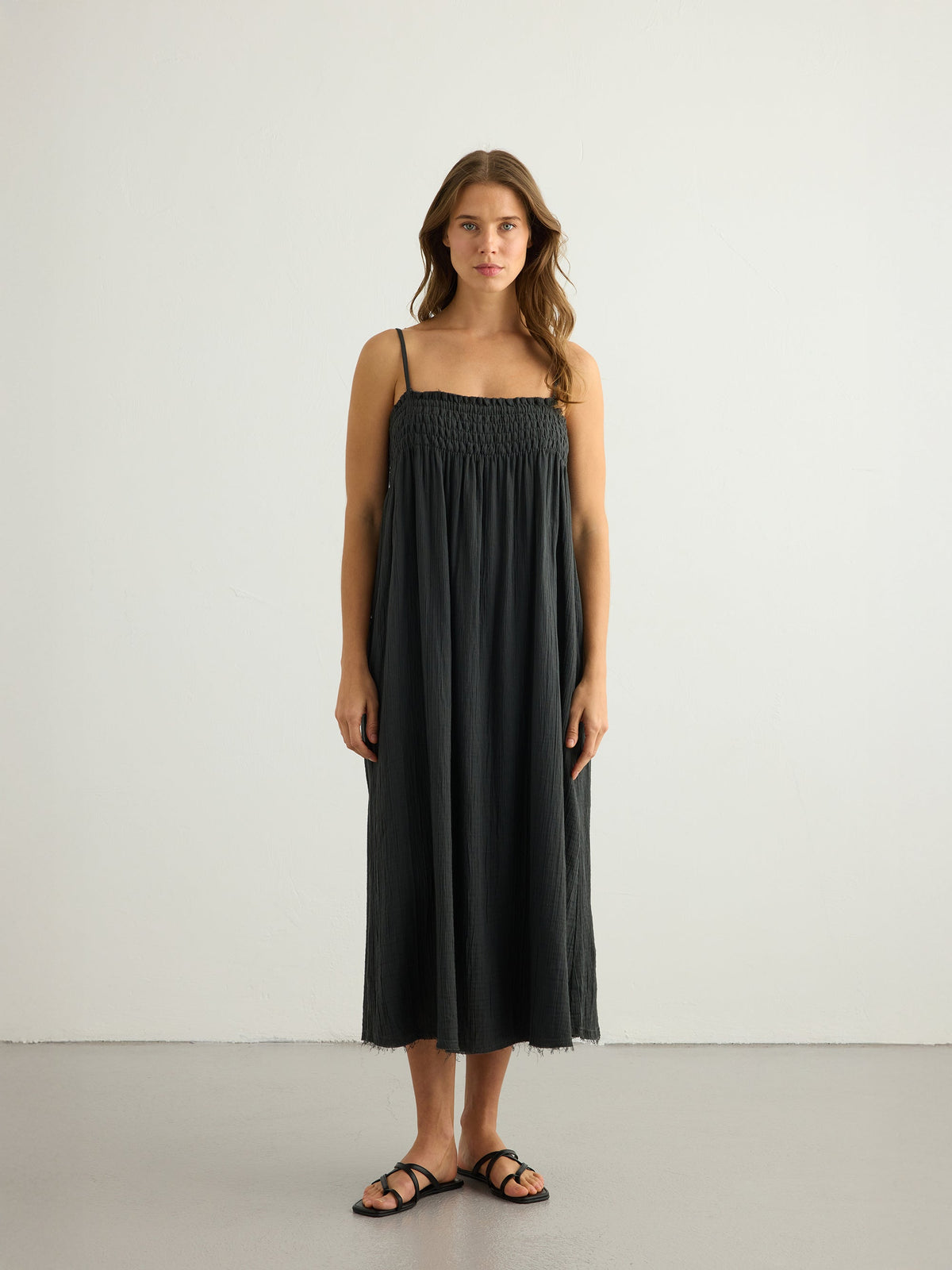 Kaya Smocked Maxi Dress - Charcoal