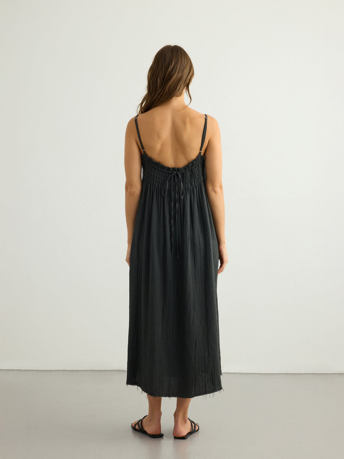 Kaya Smocked Maxi Dress - Charcoal