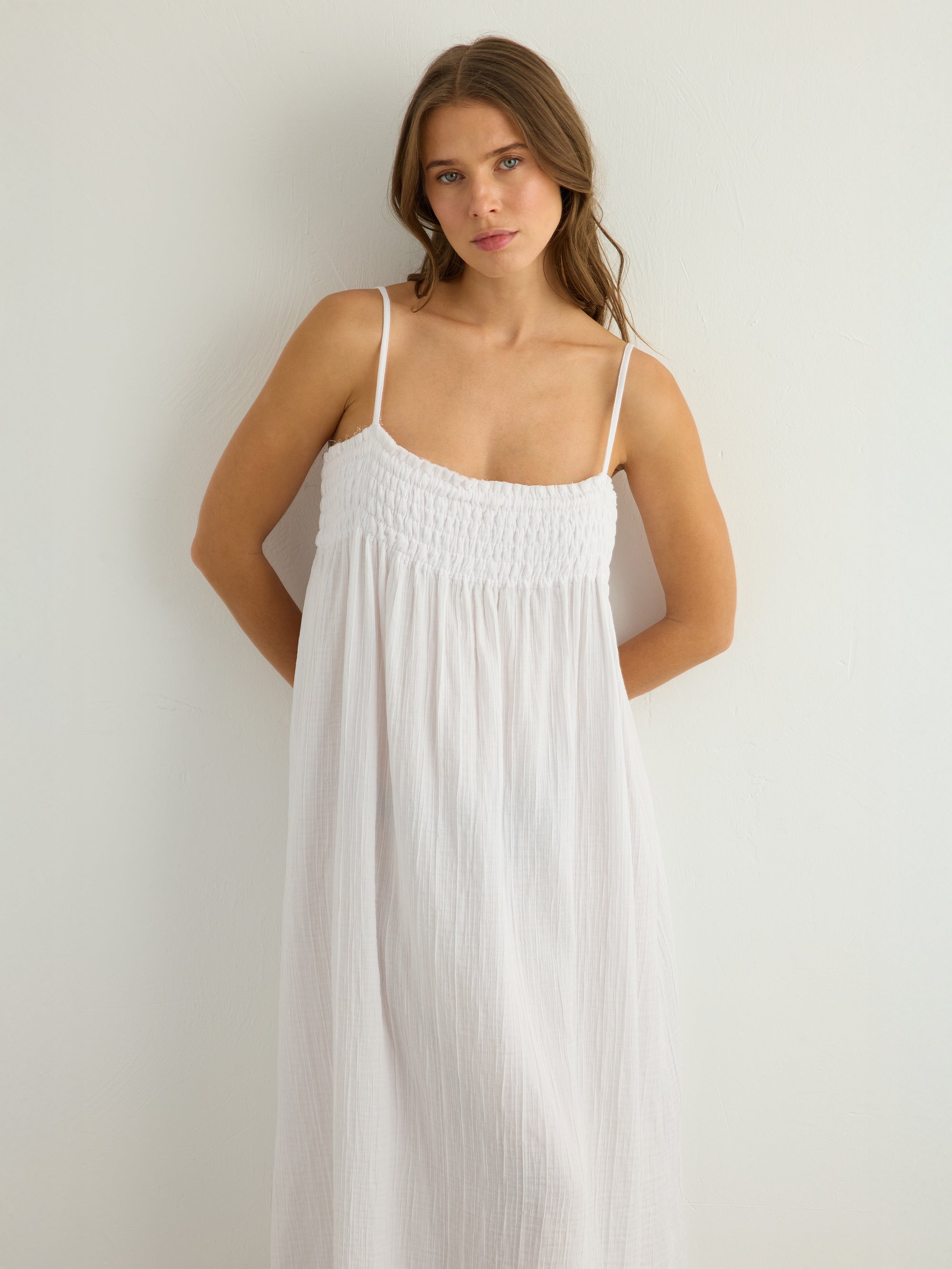 Kaya Smocked Maxi Dress - White