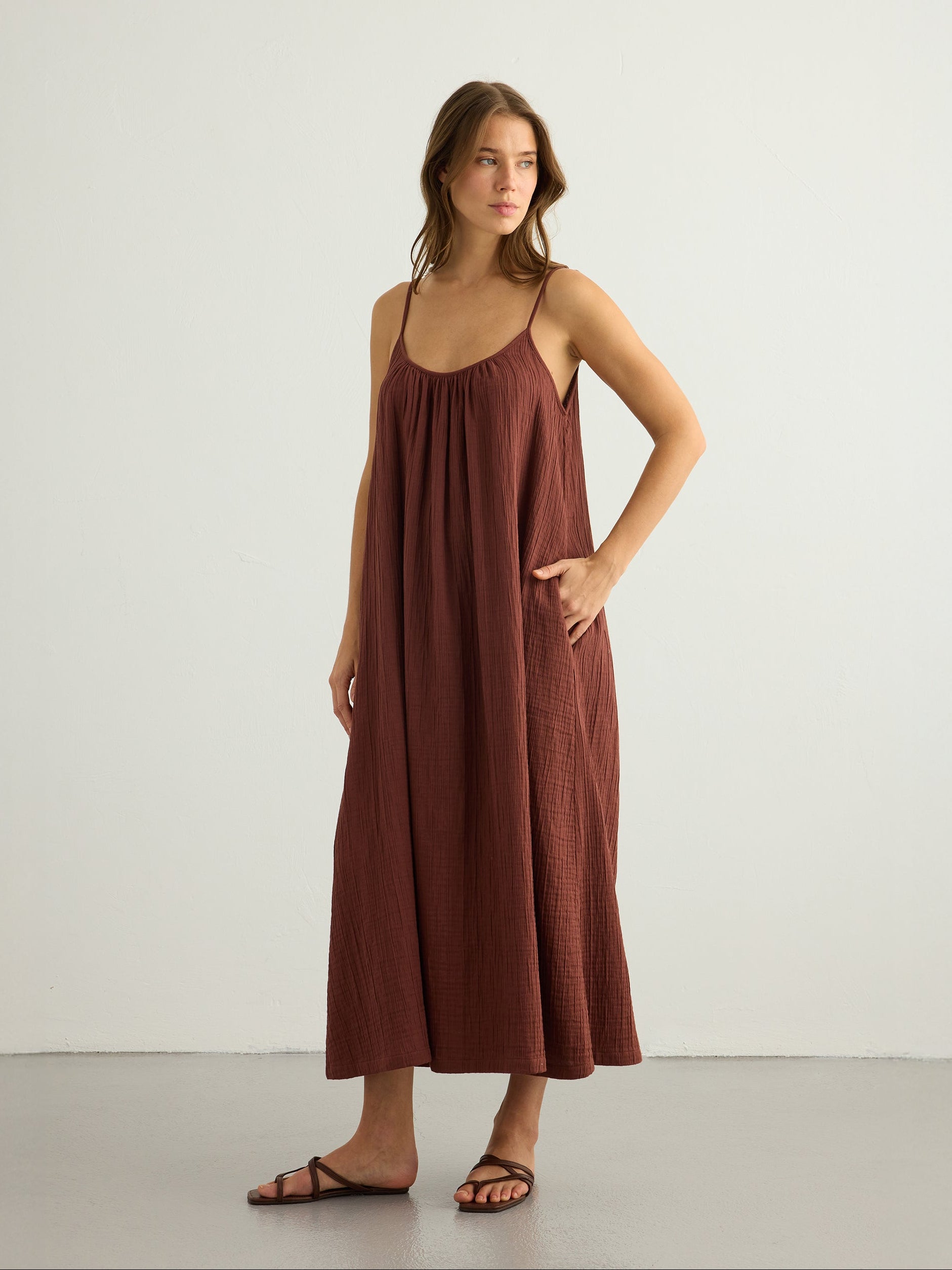 Kaya Tie Strap Maxi Dress - Terracotta