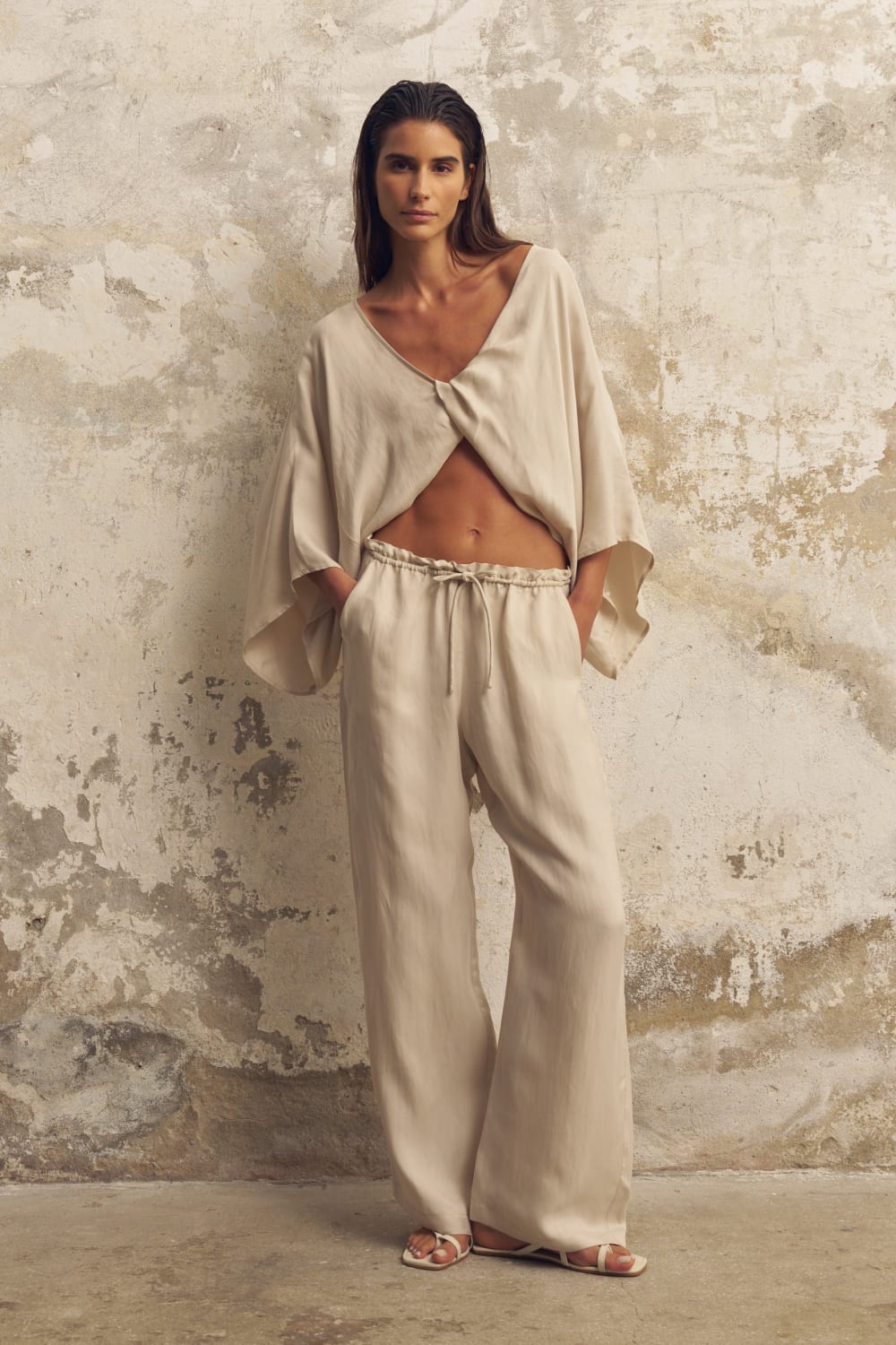 The Handloom-Lucid Flow Tie Pants Sand-Pantolon-1-milagron.live