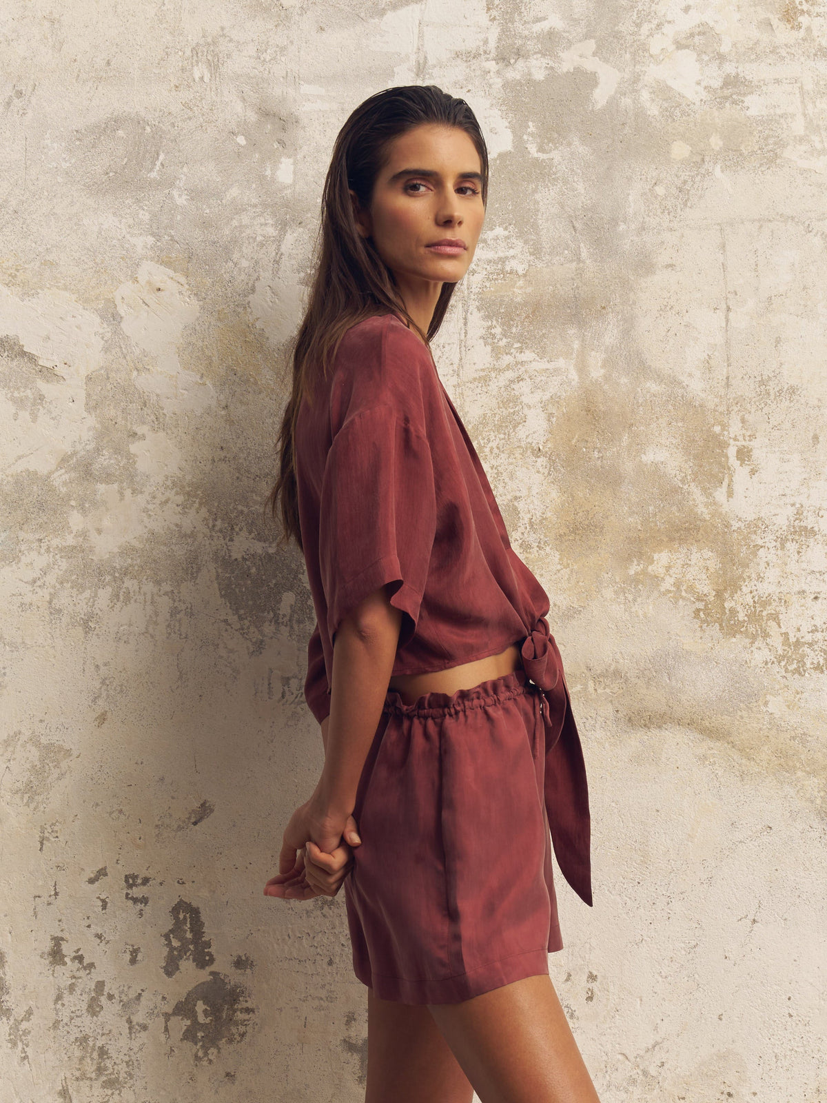 The Handloom-Lucid Tie Shirt Burgundy-Top-4-milagron.live