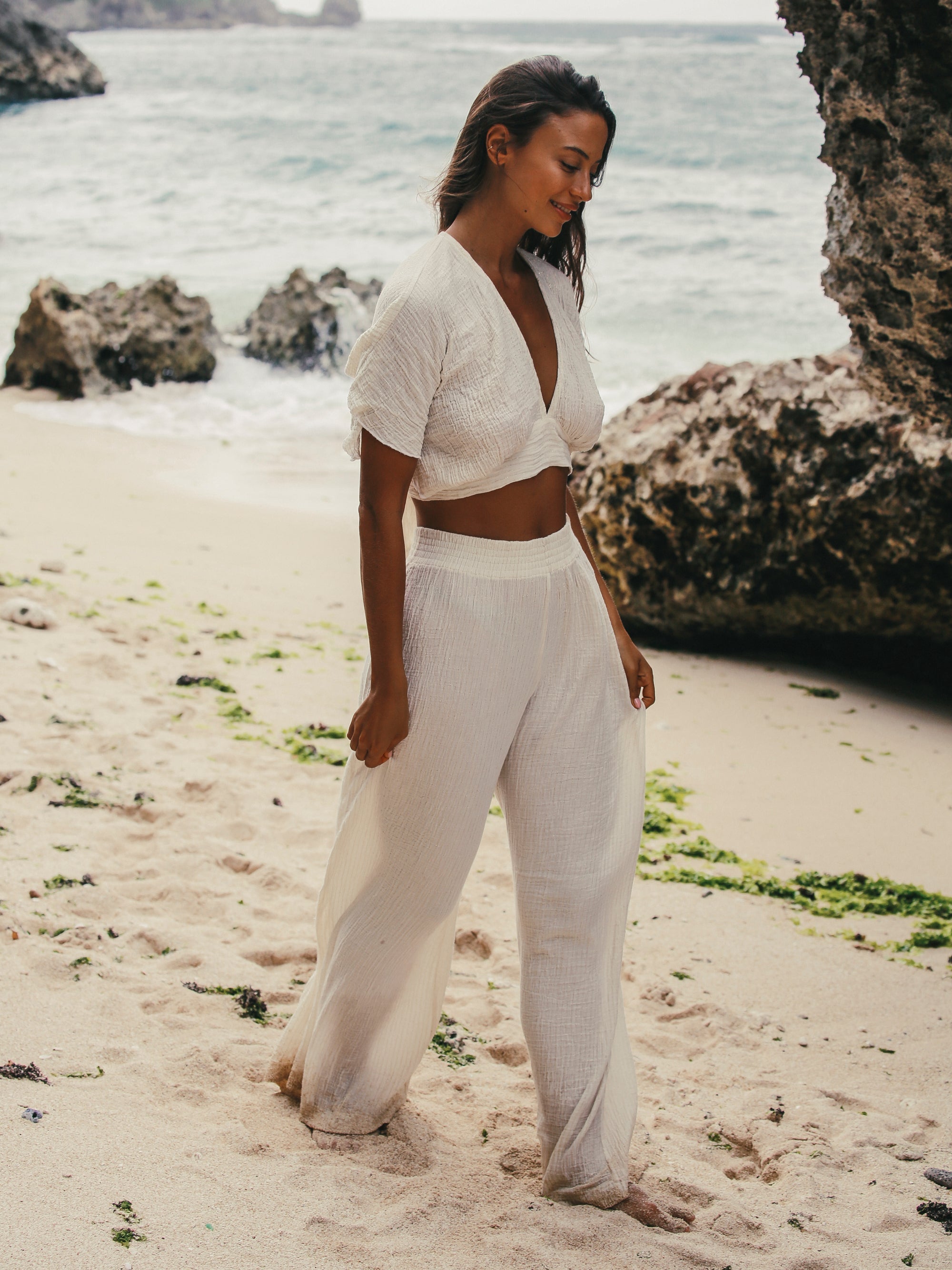 Mare Top - Natural With Gold Stripes