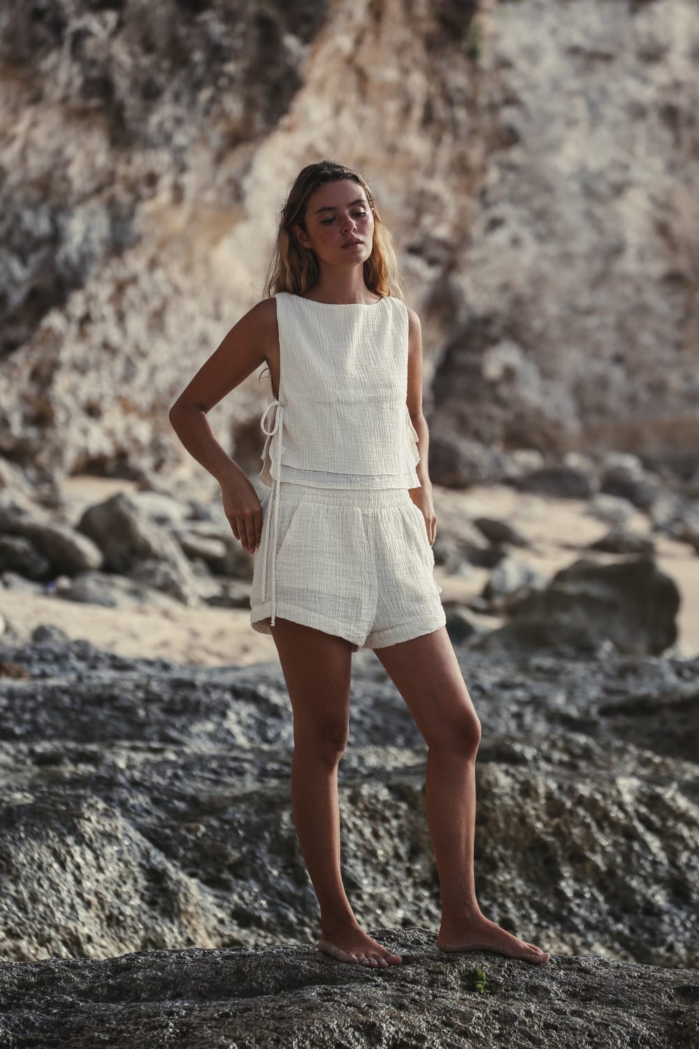 The Handloom-Mia Side Ties Top Natural With Gold Stripes-Top-4-milagron.live
