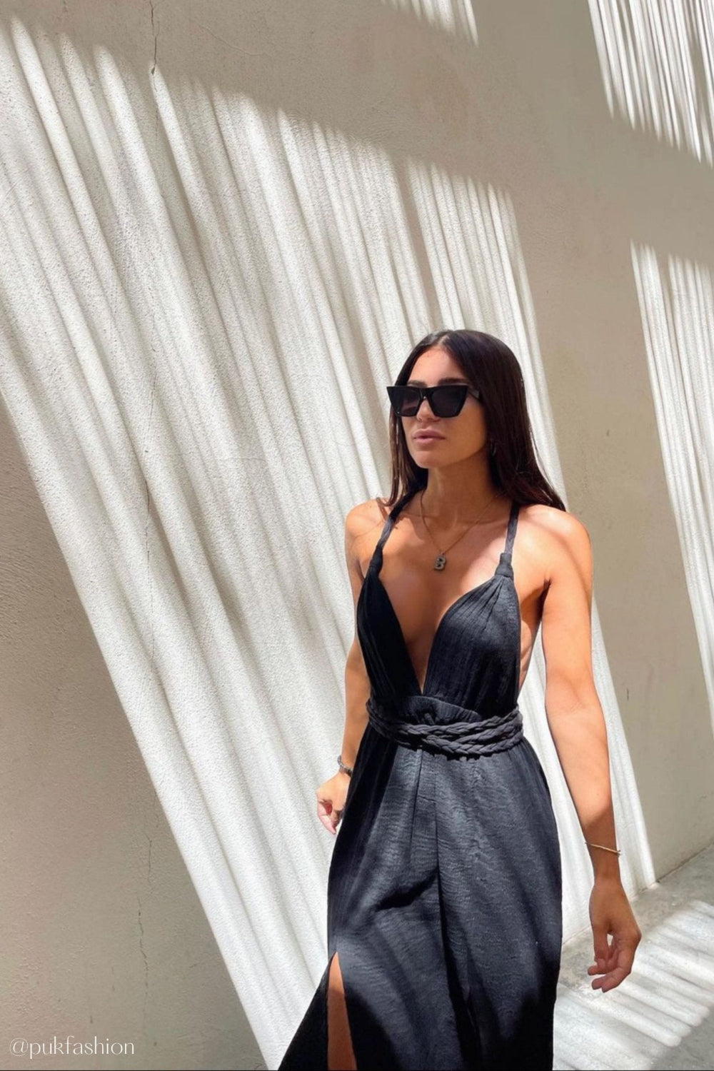 The Handloom-Muse Braided Straps Dress Black-Elbise-6-milagron.live