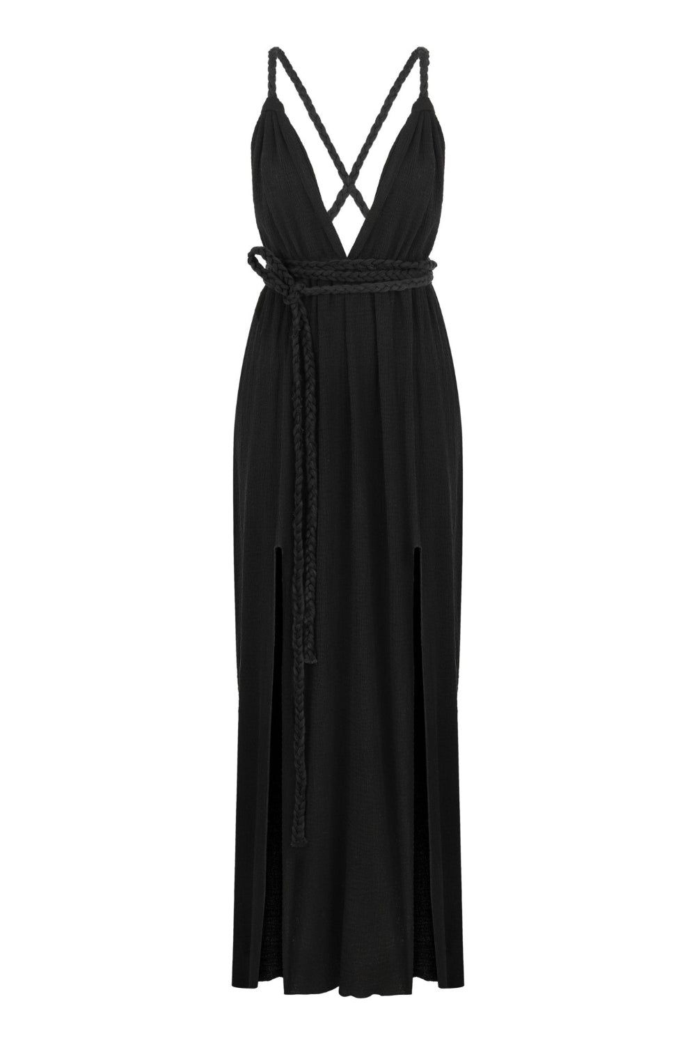 The Handloom-Muse Braided Straps Dress Black-Elbise-7-milagron.live