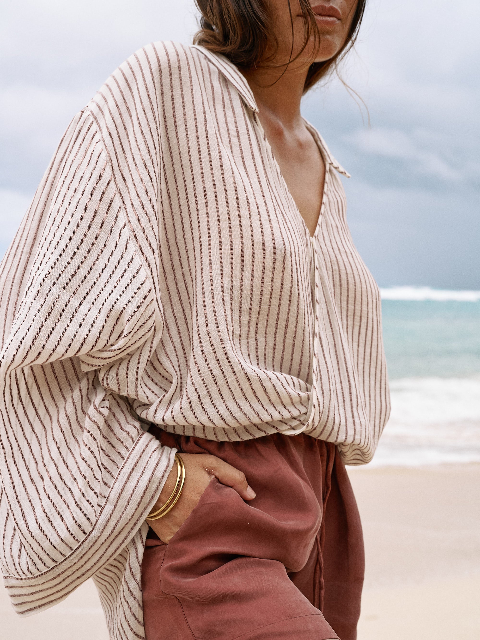 The Handloom-Sade Top Burgundy Stripes-Top-2-milagron.live