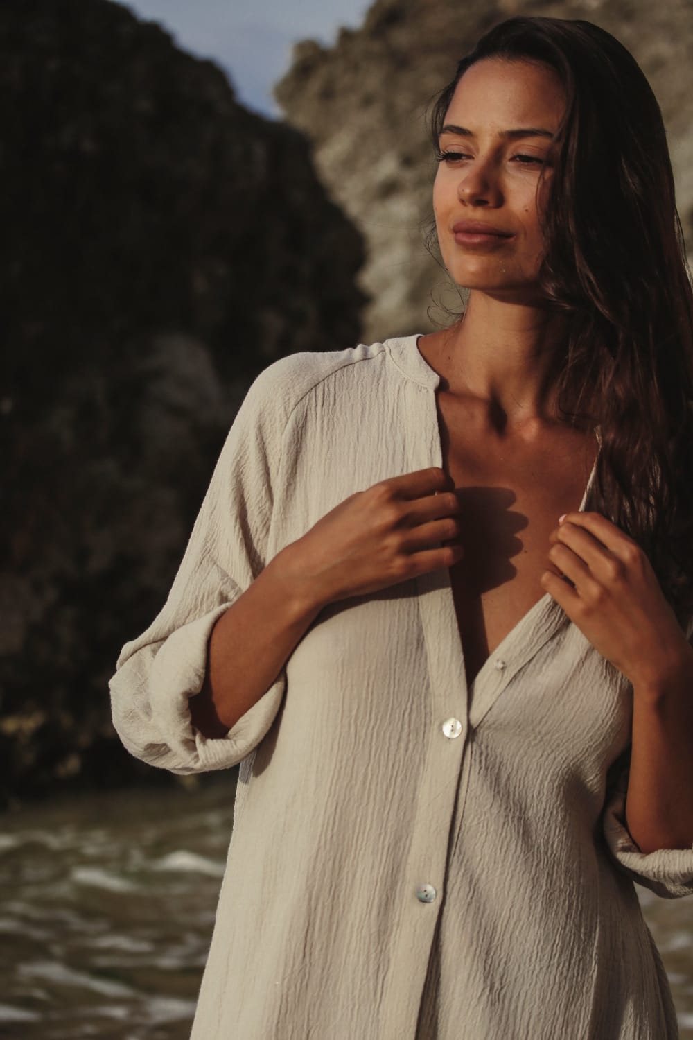The Handloom-Terra Shirt Dress Oatmeal-Elbise-7-milagron.live
