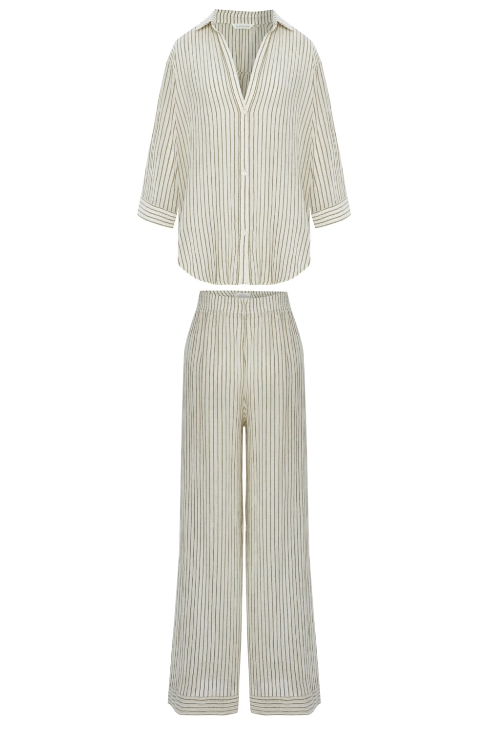 The Handloom-Voyage Set Khaki Green Stripes-Alt - Üst Takım-5-milagron.live