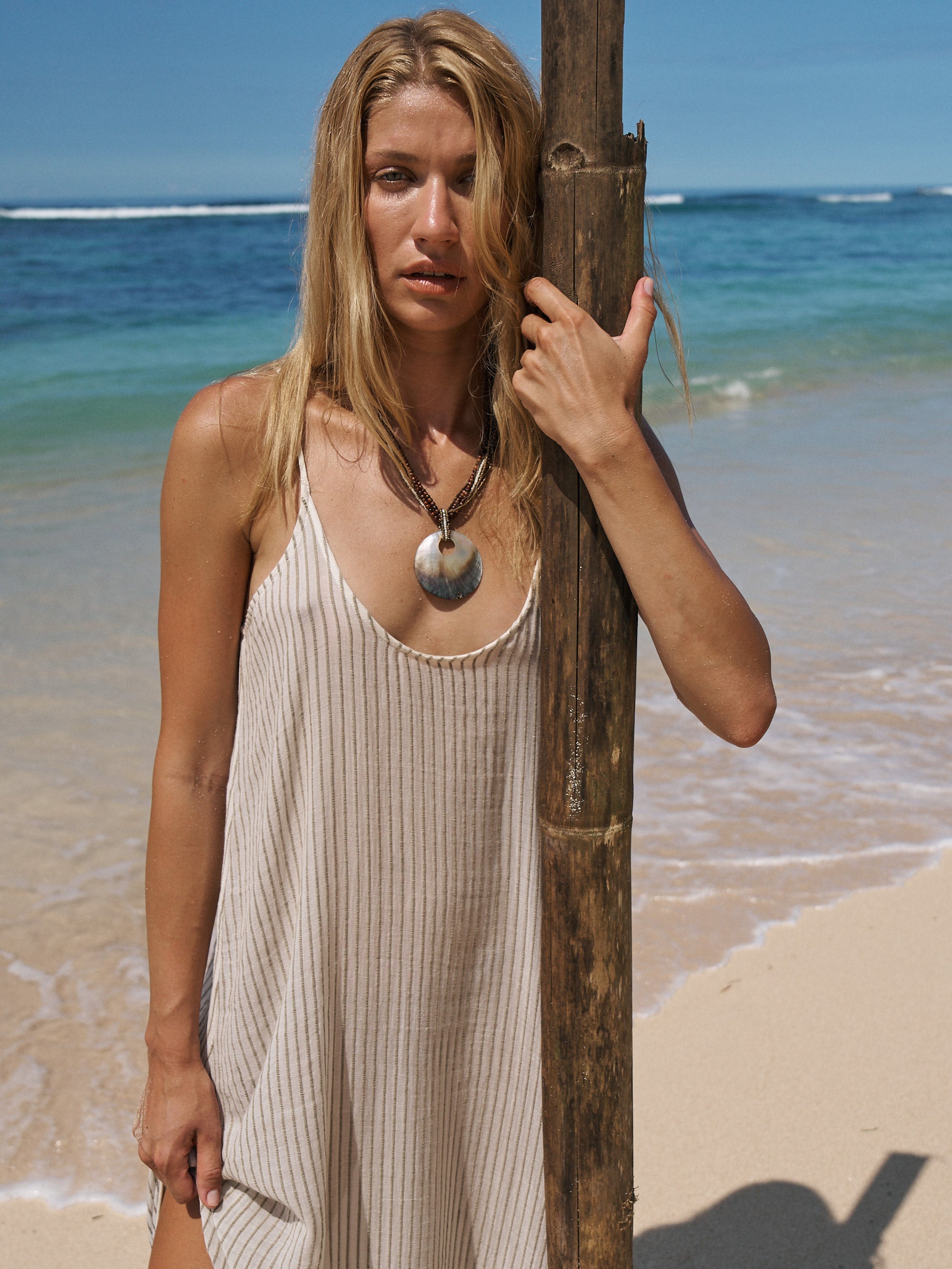 The Handloom-Yaz Dress Khaki Green Stripes-Elbise-2-milagron.live