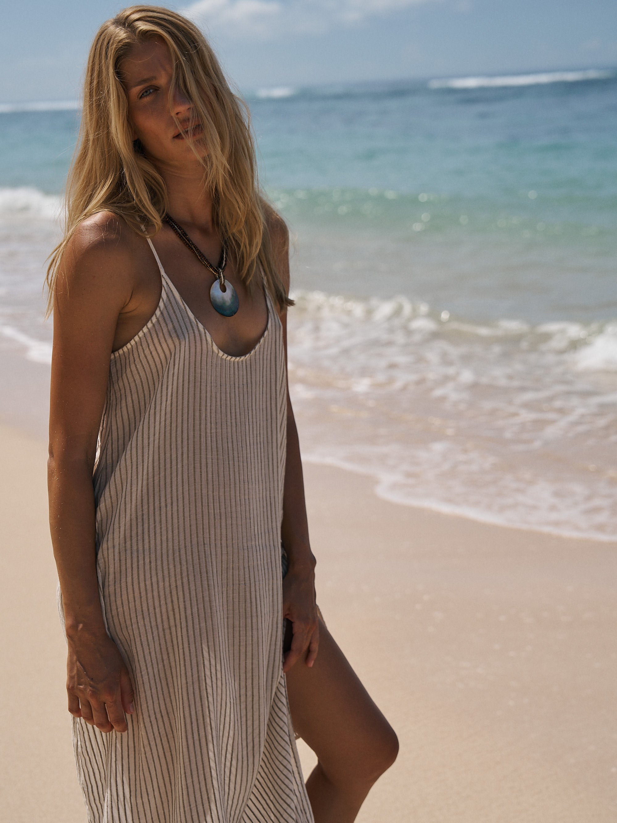The Handloom-Yaz Dress Khaki Green Stripes-Elbise-3-milagron.live