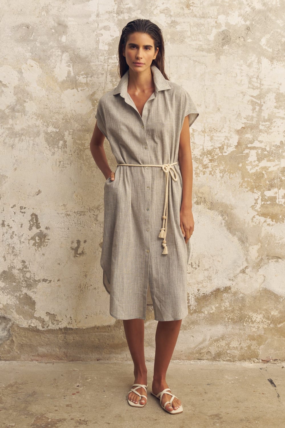 The Handloom-Zaya Shirt Dress Gray-Elbise-1-milagron.live