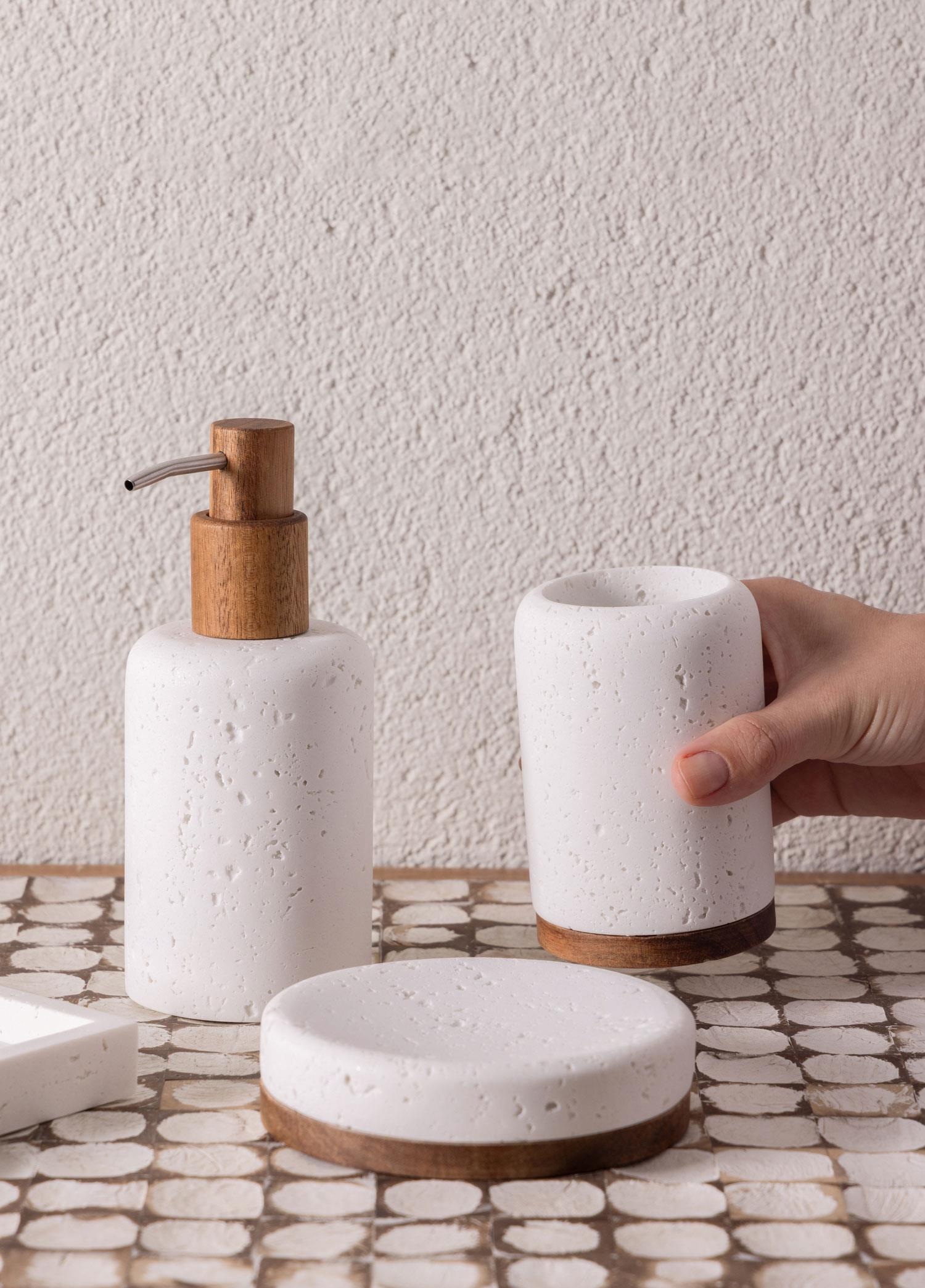 Travertine Banyo Seti Beyaz 3 Parça