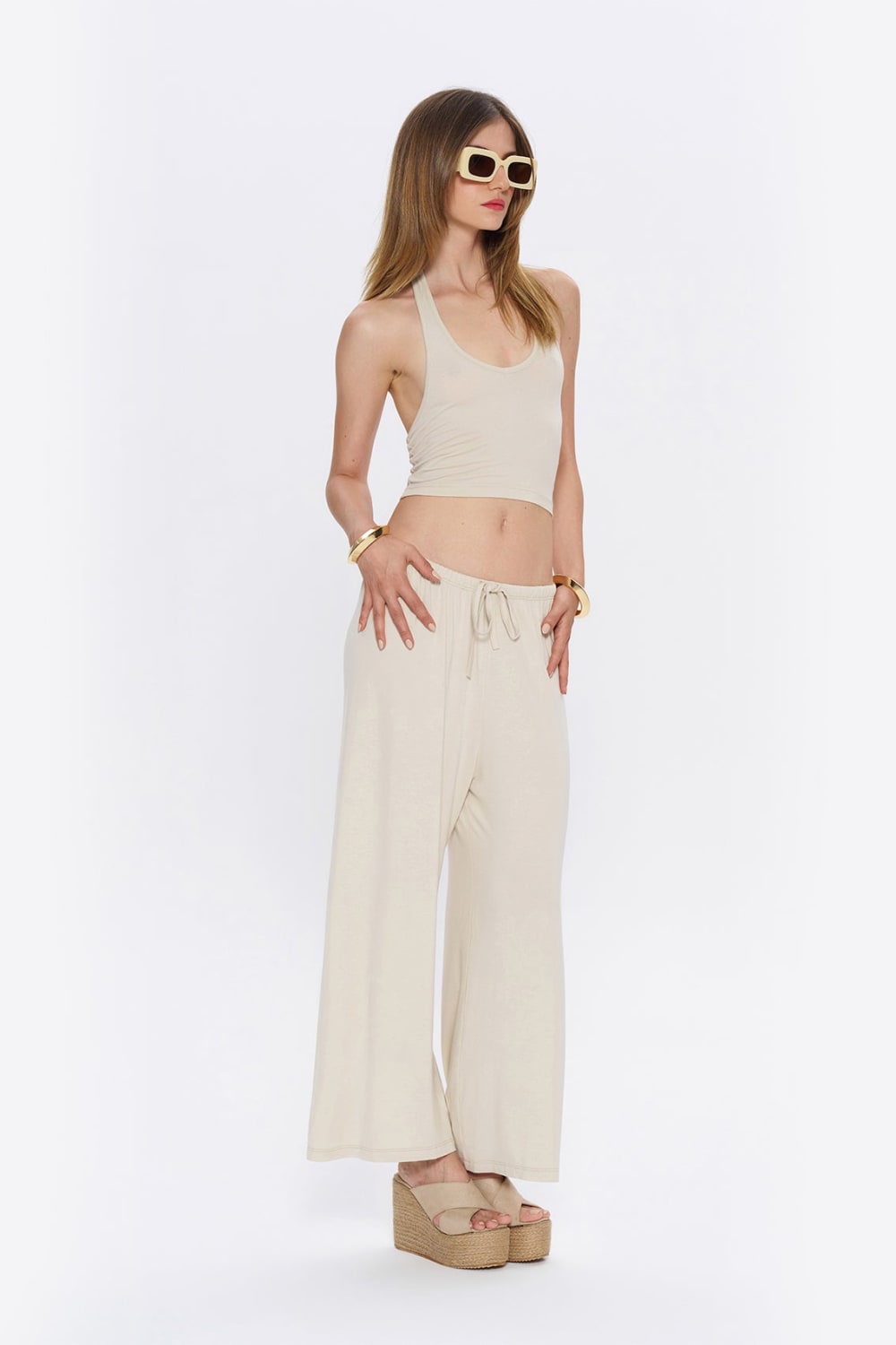 Tiny-Halter Yaka Krem Yumuşak Bluz-Top-10-milagron.live