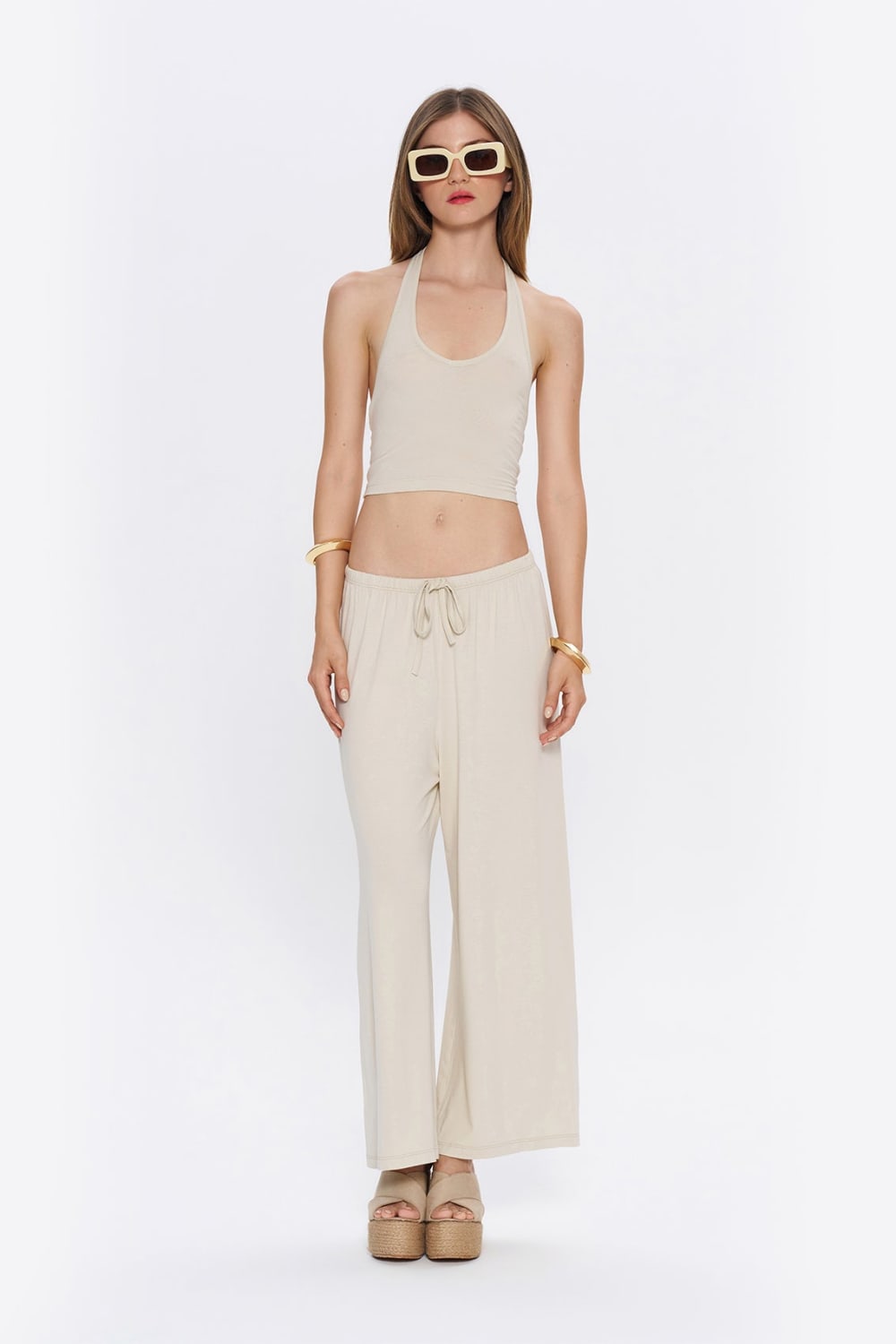 Tiny-Halter Yaka Krem Yumuşak Bluz-Top-12-milagron.live