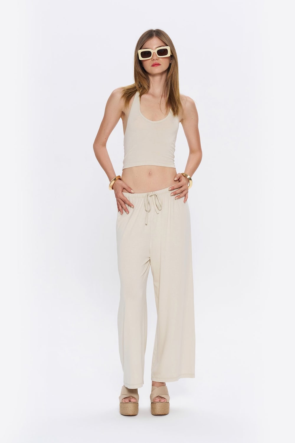 Tiny-Halter Yaka Krem Yumuşak Bluz-Top-3-milagron.live