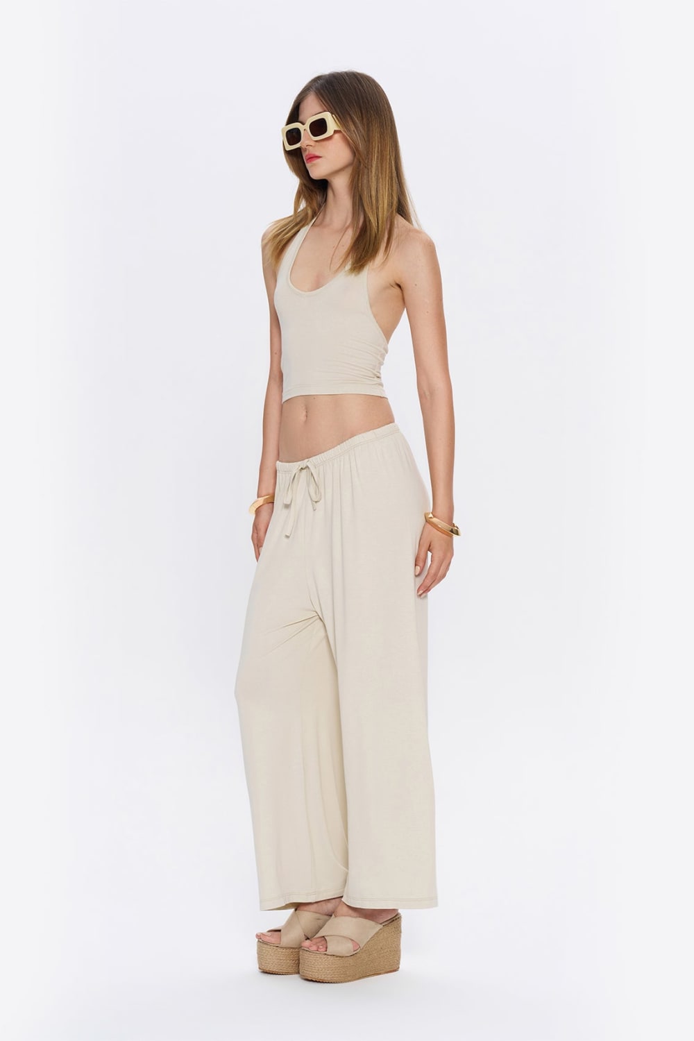 Tiny-Halter Yaka Krem Yumuşak Bluz-Top-5-milagron.live