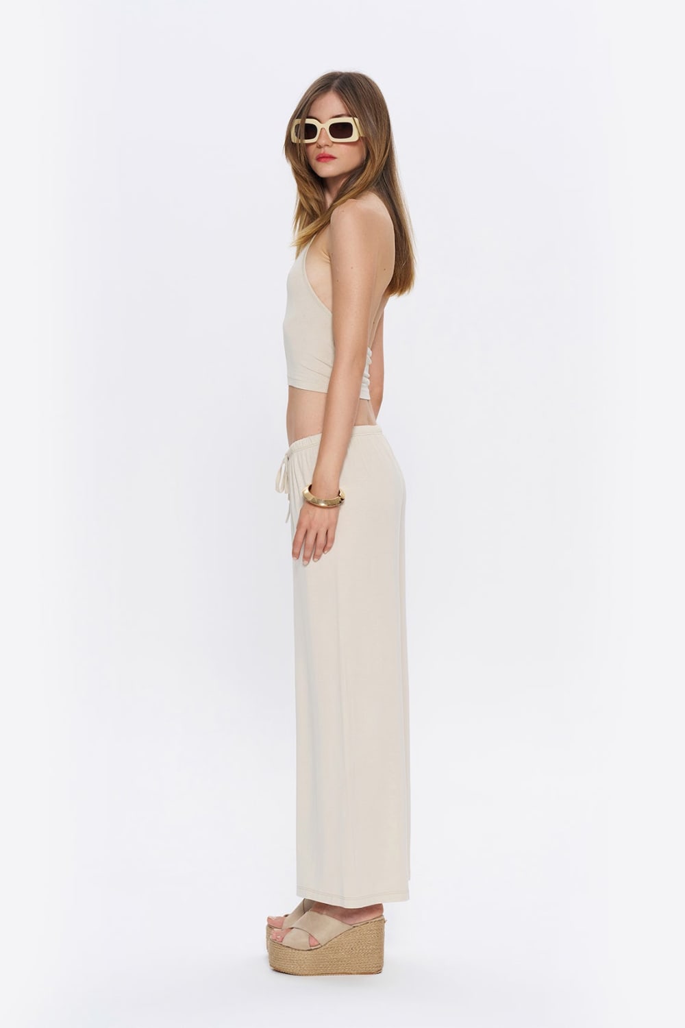 Tiny-Halter Yaka Krem Yumuşak Bluz-Top-6-milagron.live