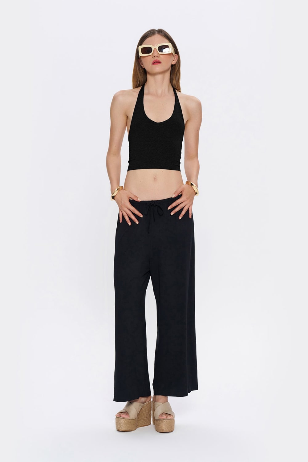 Tiny-Halter Yaka Siyah Yumuşak Bluz-Top-1-milagron.live