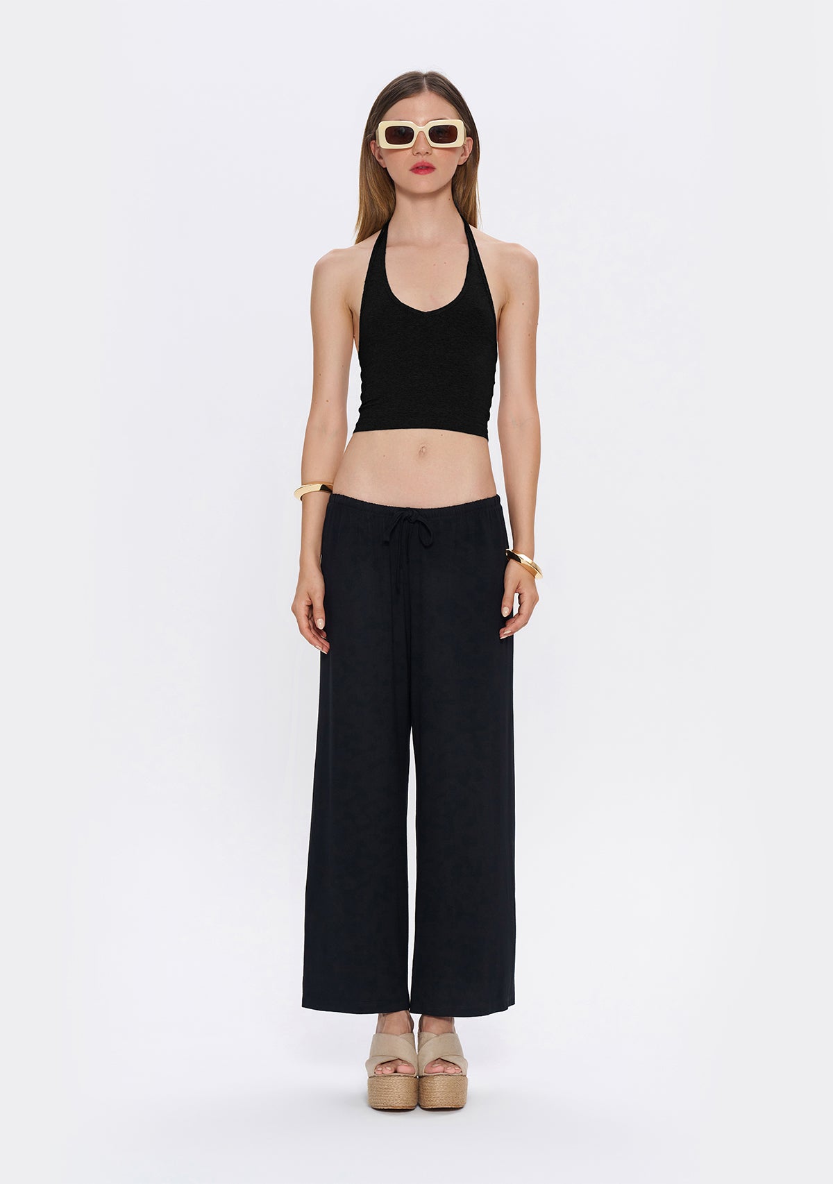 Tiny-Halter Yaka Siyah Yumuşak Bluz-Top-3-milagron.live