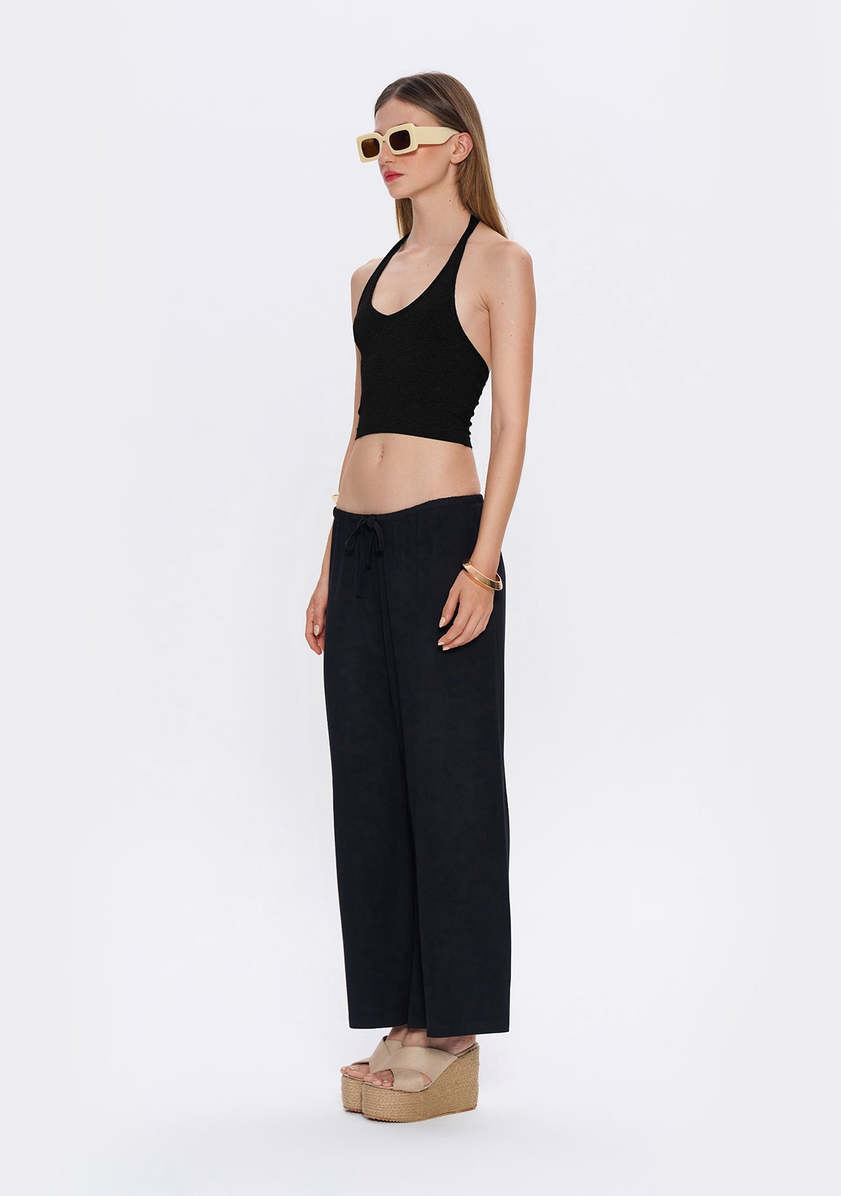 Tiny-Halter Yaka Siyah Yumuşak Bluz-Top-5-milagron.live