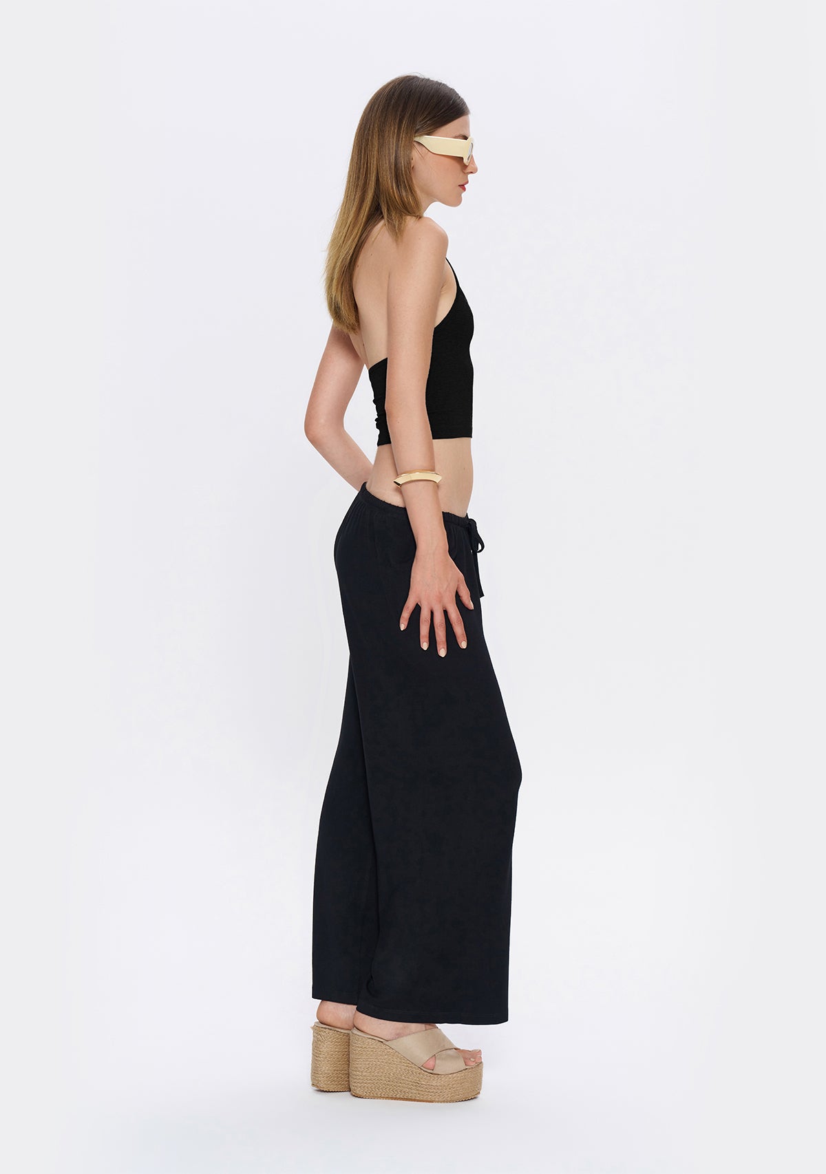 Tiny-Halter Yaka Siyah Yumuşak Bluz-Top-6-milagron.live