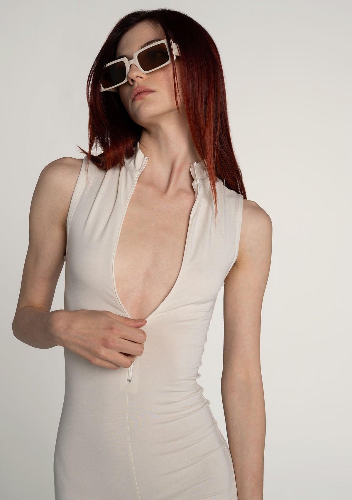 Tiny-Krem Önden Fermuarlı Şort Bodysuit-Bodysuit-5-milagron.live