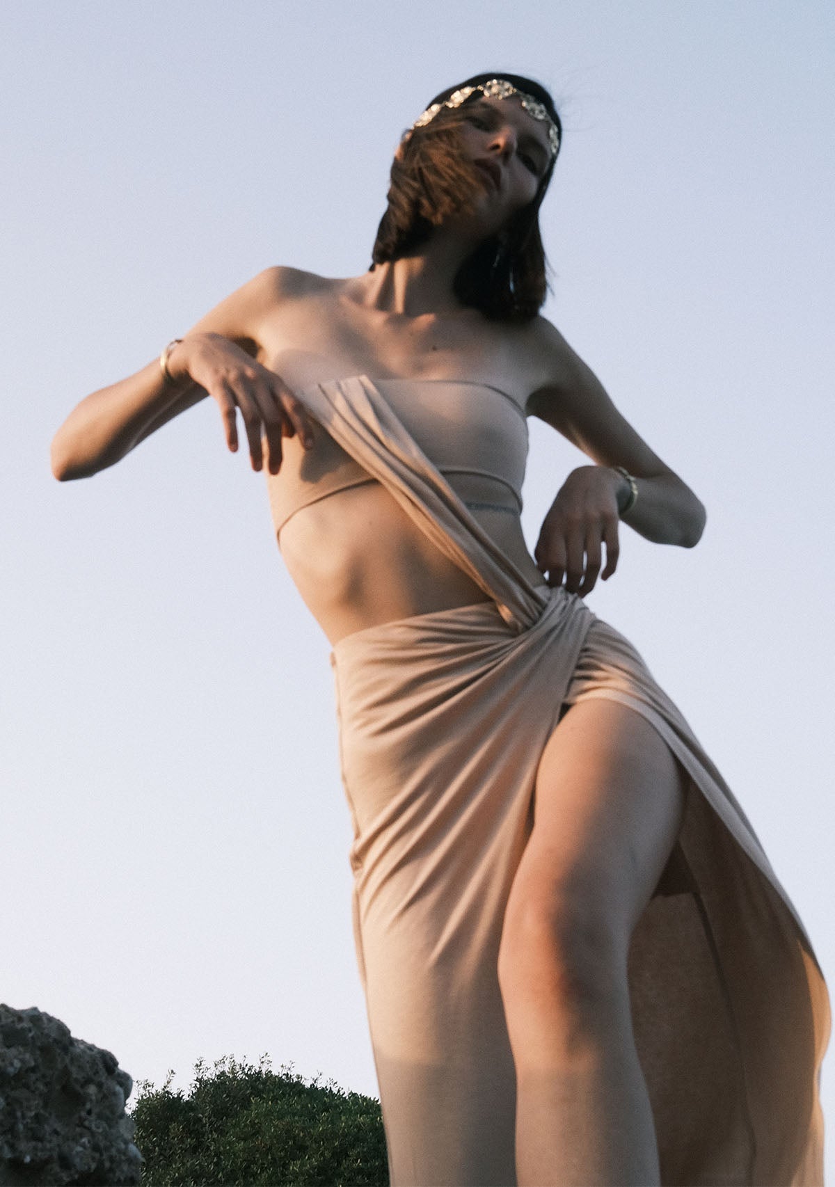Tiny-Nude Z Detaylı Uzun Straplez Elbise-Elbise-6-milagron.live