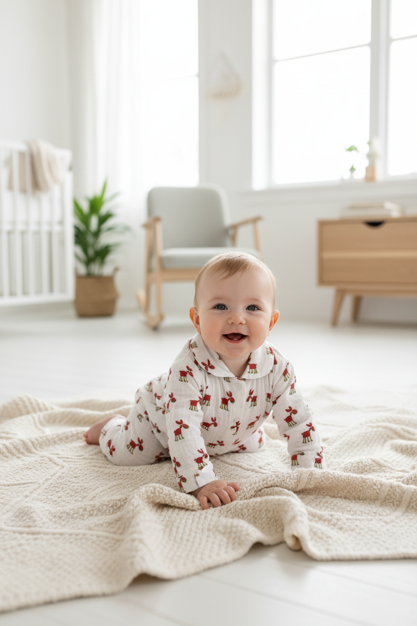 Elephant Donkey Desenli Organik Müslin Pijama Takımı