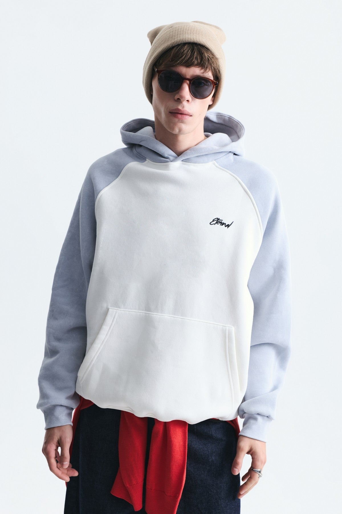 Renk Bloklu Kapüşonlu Sweatshirt