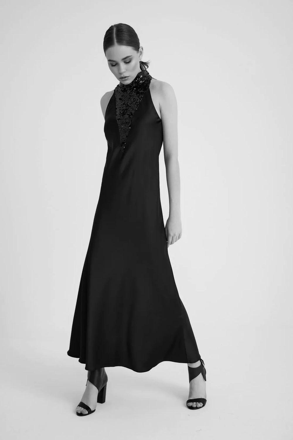 Zeynep Mayruk-Swan Dress Black-Elbise-4-milagron.live