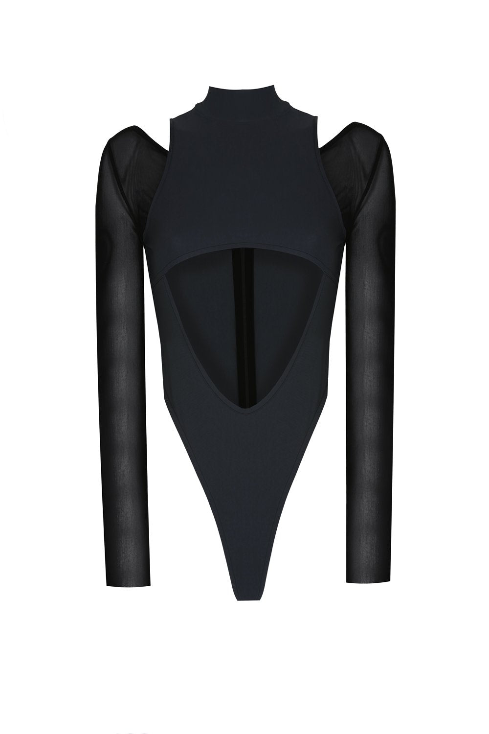 no'design-Göbek Dekolteli Kontrast Kumaş Detaylı Bodysuit-Bodysuit-1-milagron.live