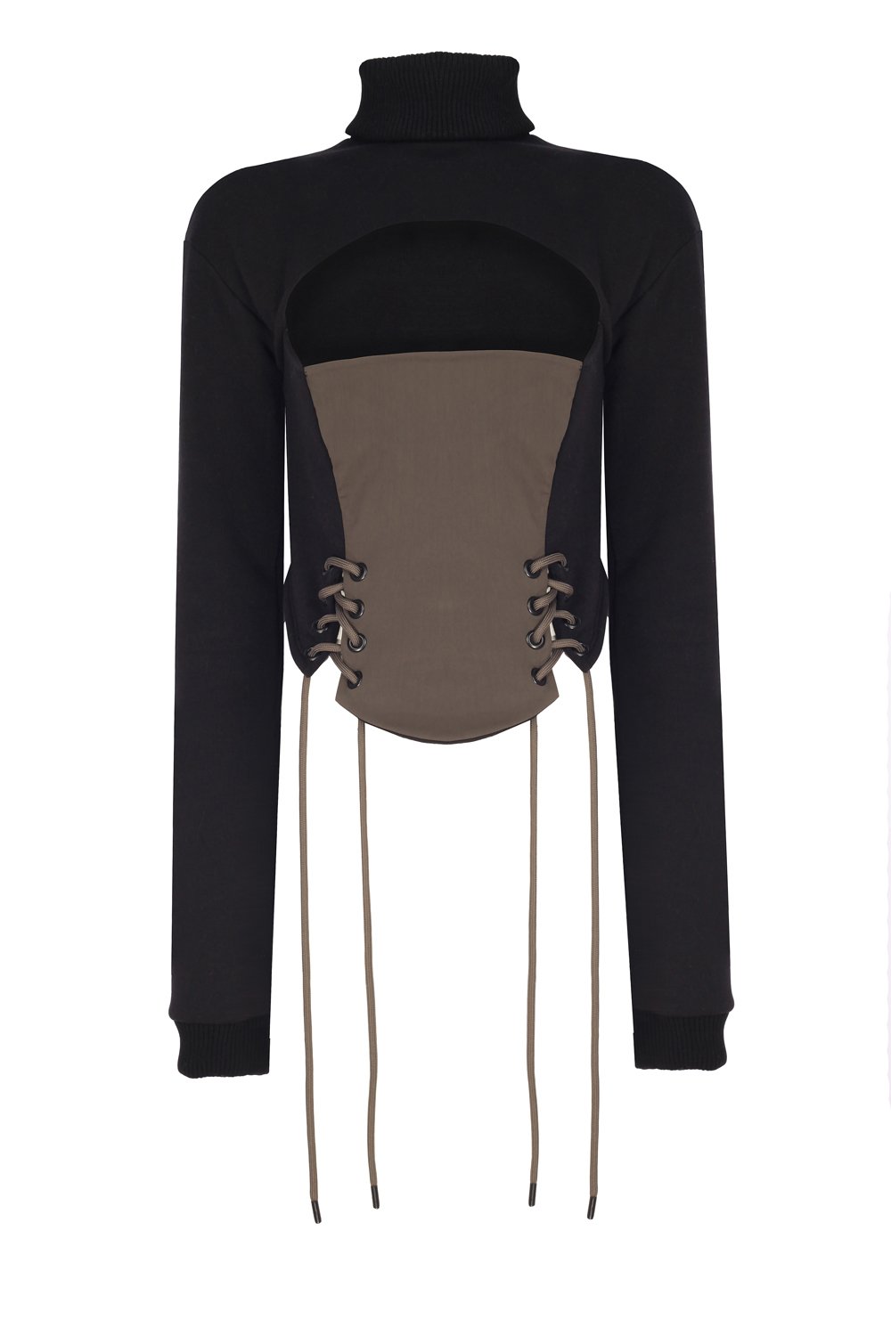 no'design-Önü Korse Detaylı Pencereli Sweatshirt-Sweatshirts & Hoodies-2-milagron.live