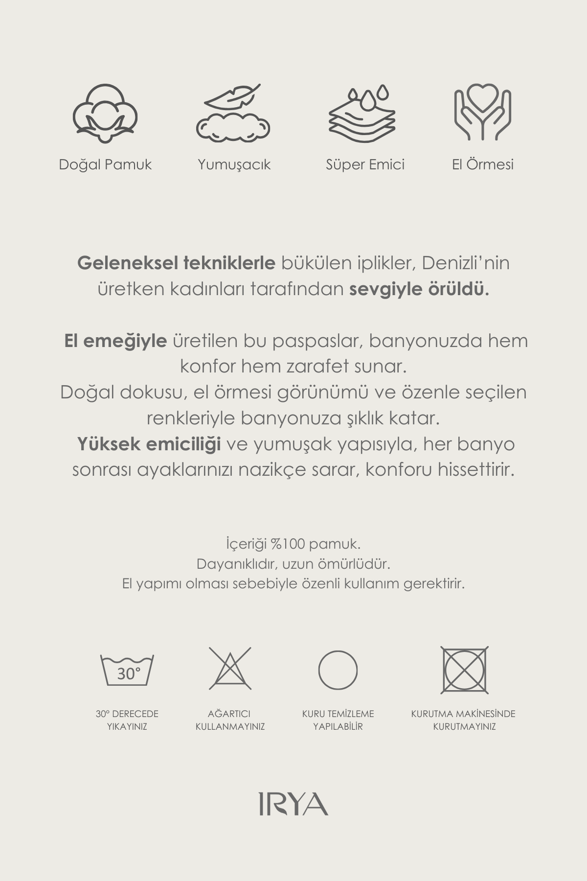 Lavish El Örmesi Tekli Banyo Paspası %100 Pamuk 50x70 Beyaz - 4