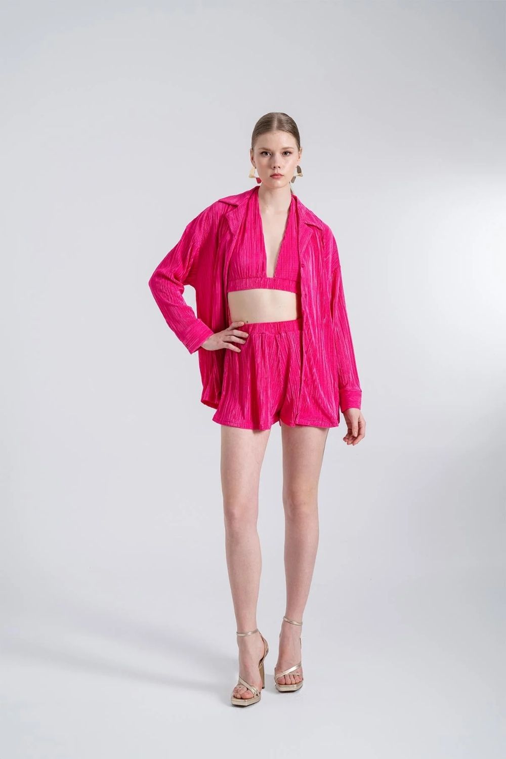 Oversize Düğme Kapamalı Comfy Oversize Gömlek Pembe - 1