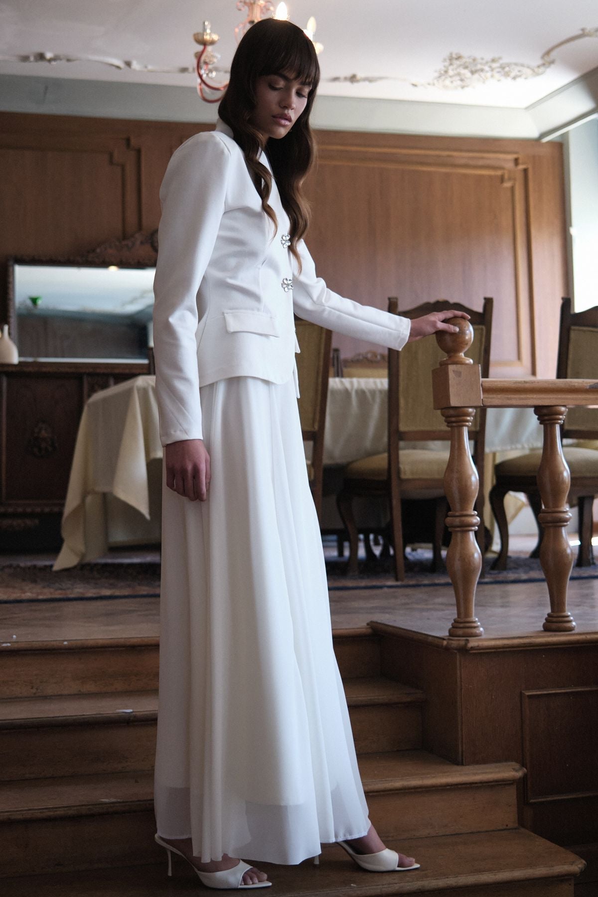 Viola Uzun Şifon Etek - Krem - 3