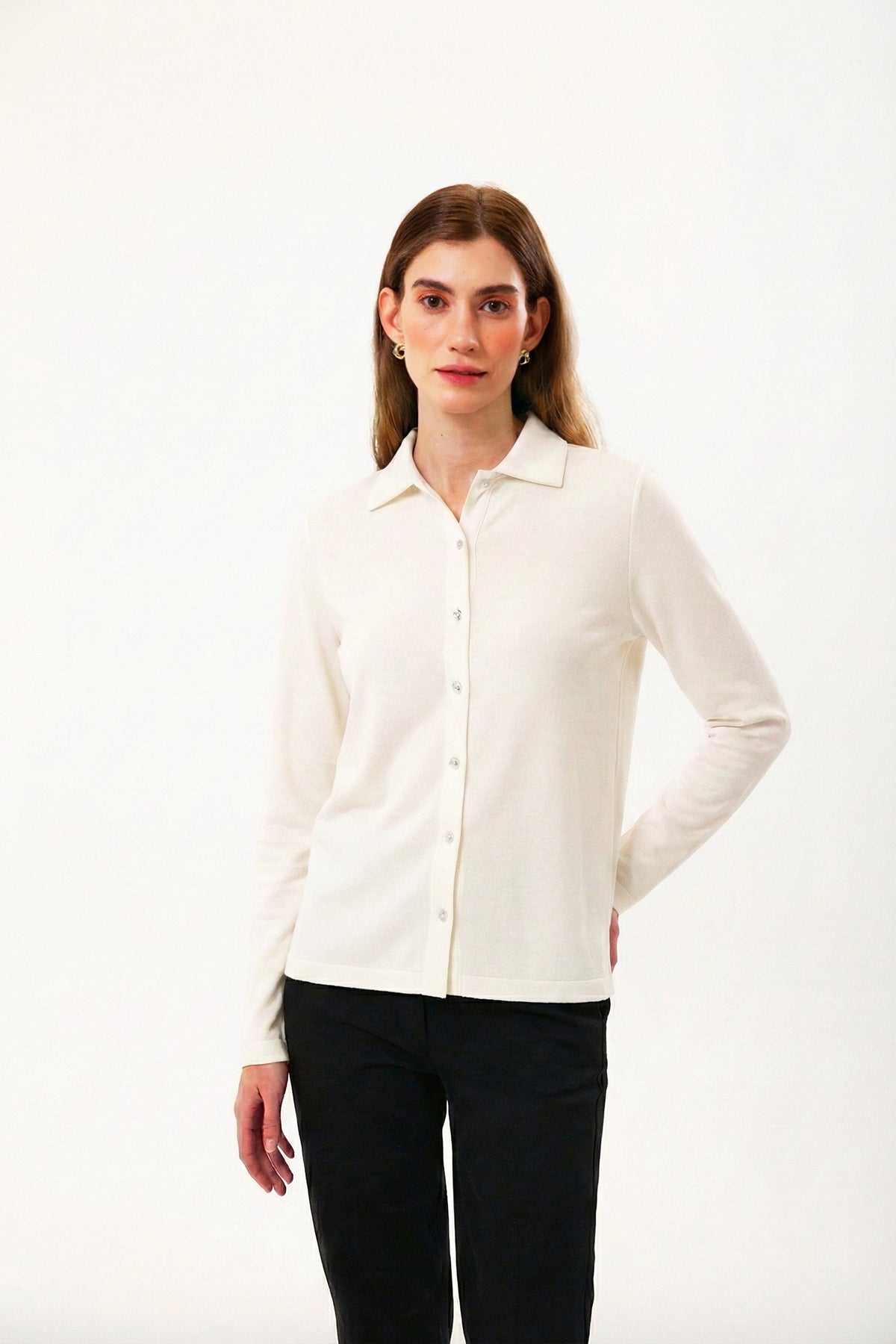 Slim Fit Kadın Gömlek, Beyaz - 1