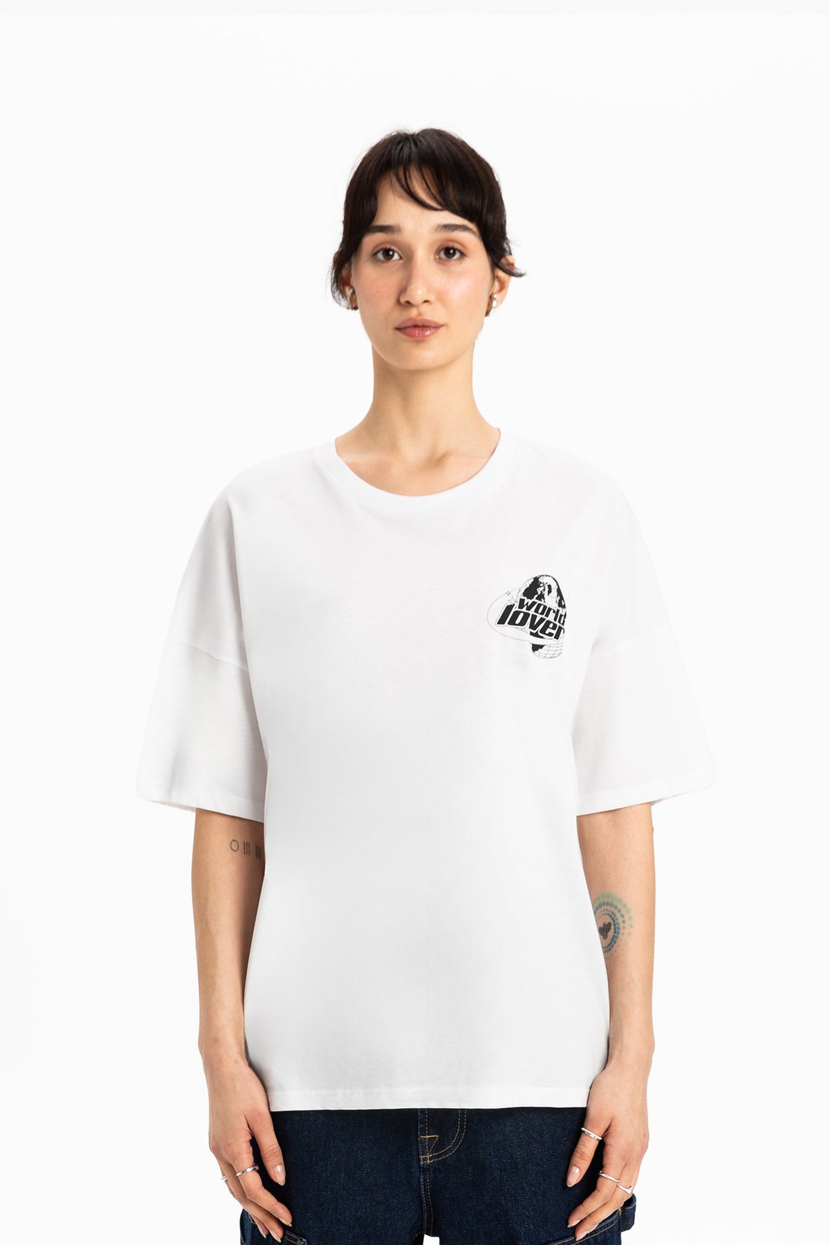 World Lovers Baskılı Oversize Tişört - 2