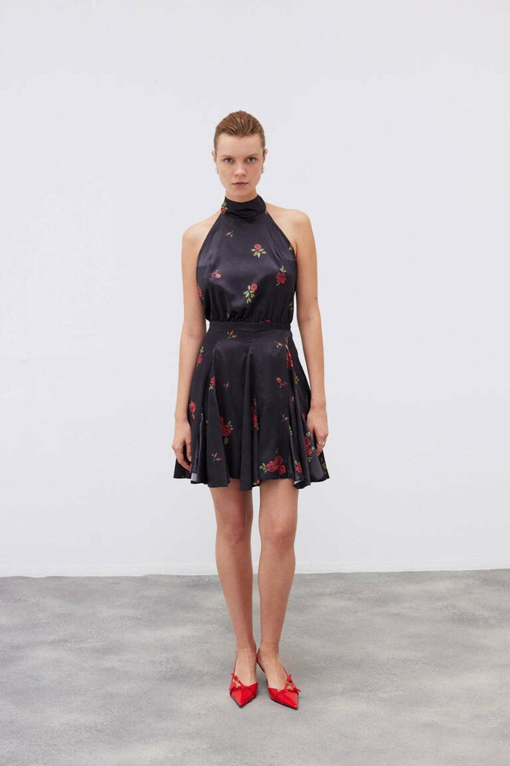 Mozto-SORUNLU - Layla Rose Printed Satin Mini Dress-Elbise-1-milagron.live