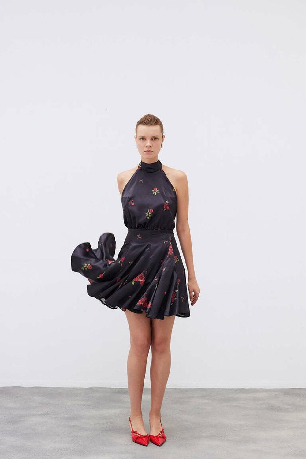 Mozto-SORUNLU - Layla Rose Printed Satin Mini Dress-Elbise-2-milagron.live