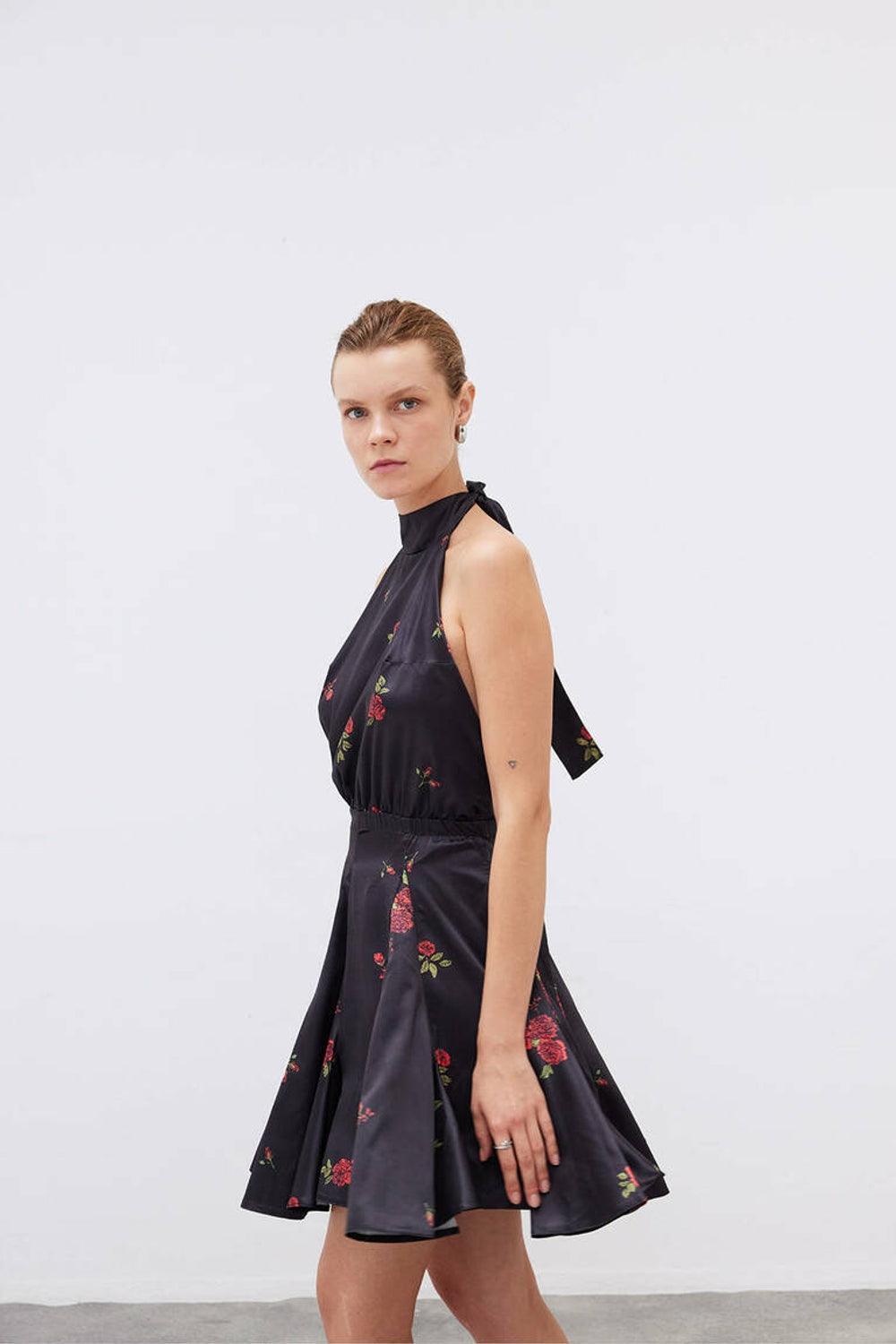 Mozto-SORUNLU - Layla Rose Printed Satin Mini Dress-Elbise-3-milagron.live