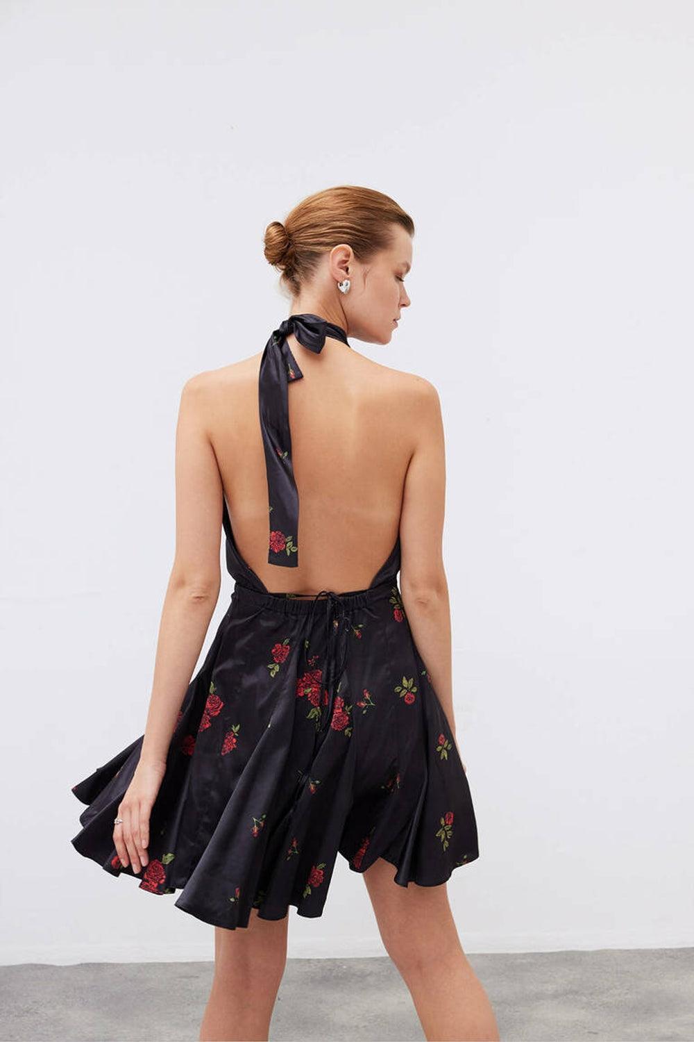 Mozto-SORUNLU - Layla Rose Printed Satin Mini Dress-Elbise-4-milagron.live