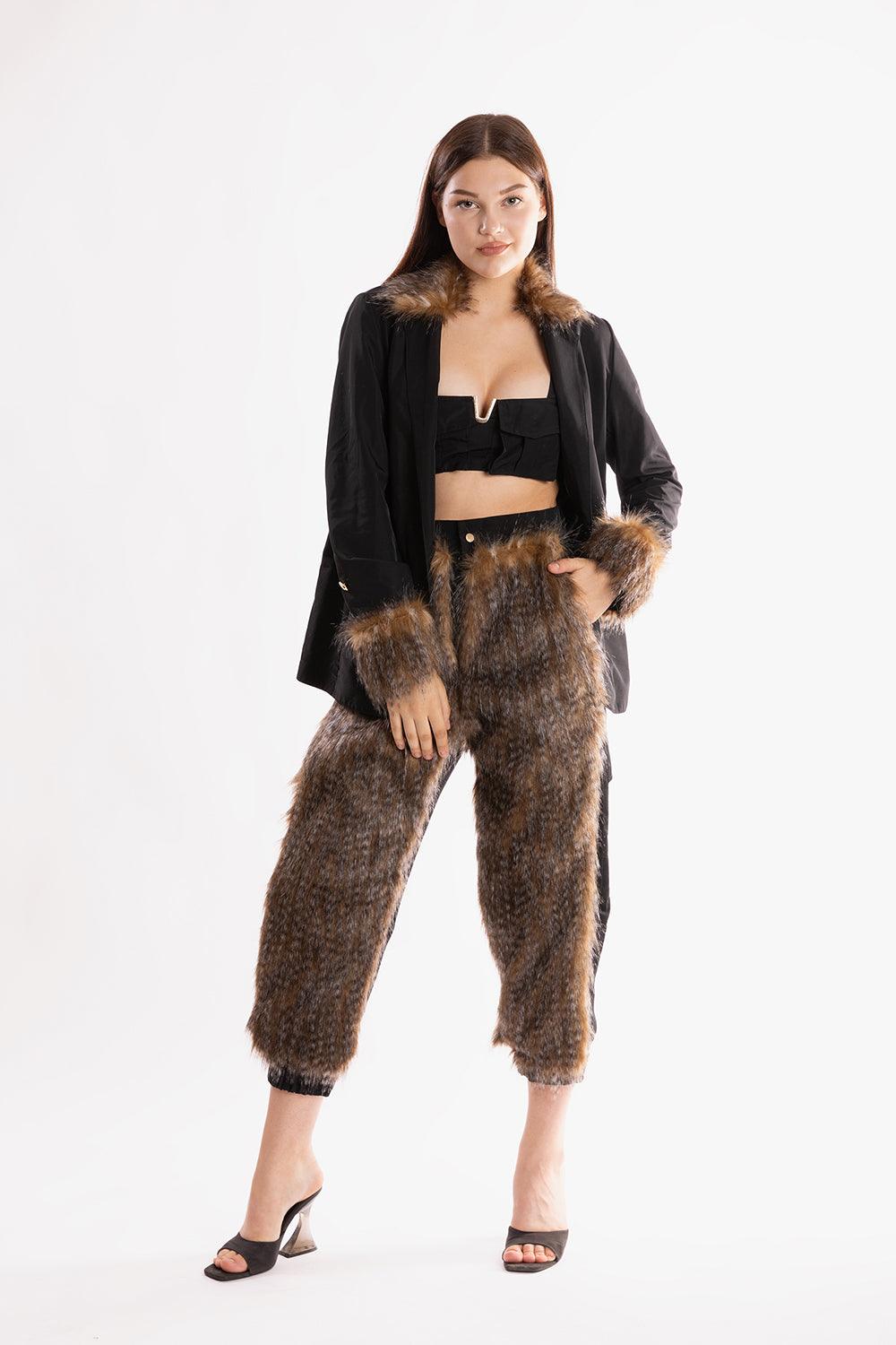 Ramme-Raider Fur Pant With Animal Print v1-Pantolon-1-milagron.live