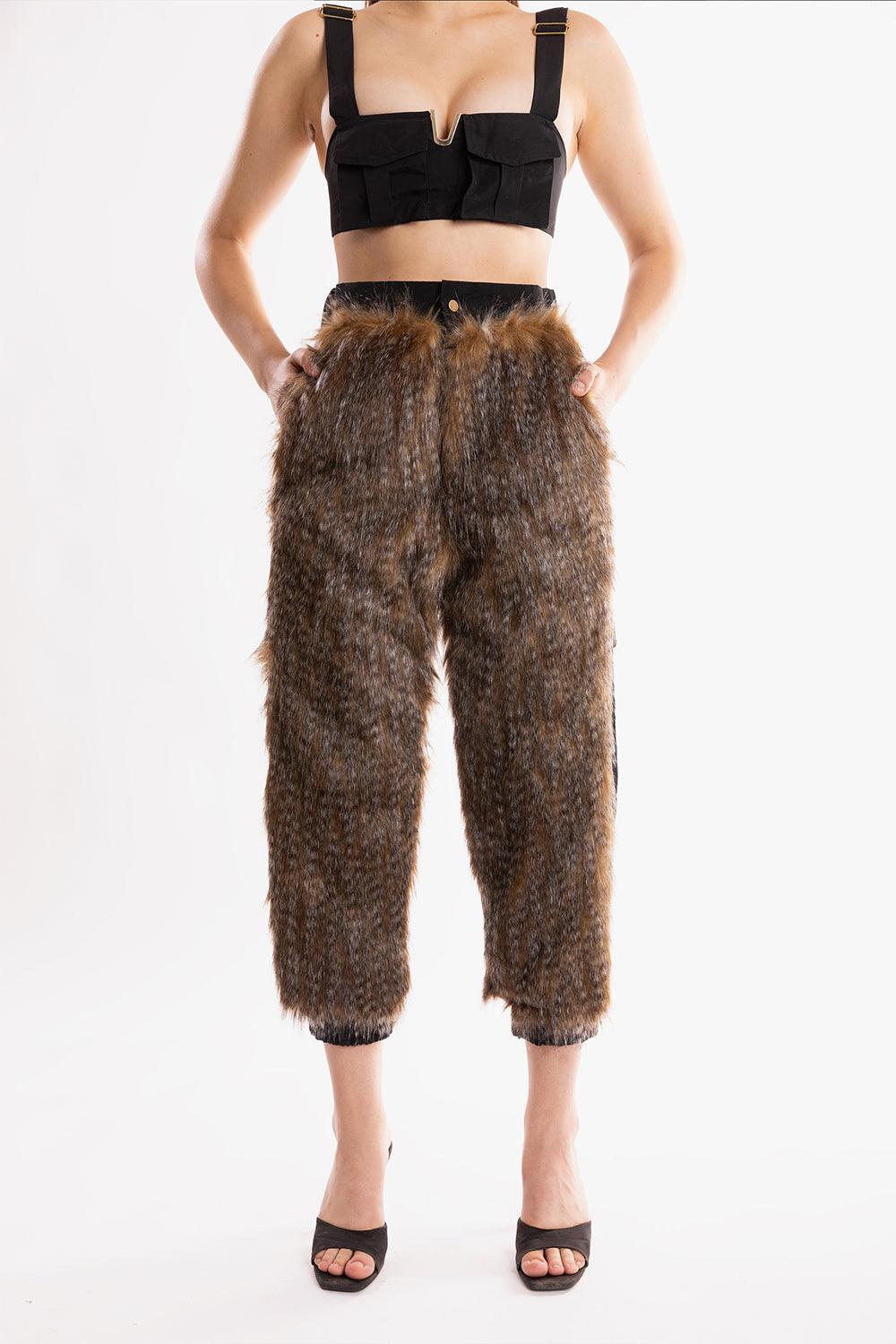 Ramme-Raider Fur Pant With Animal Print v1-Pantolon-2-milagron.live