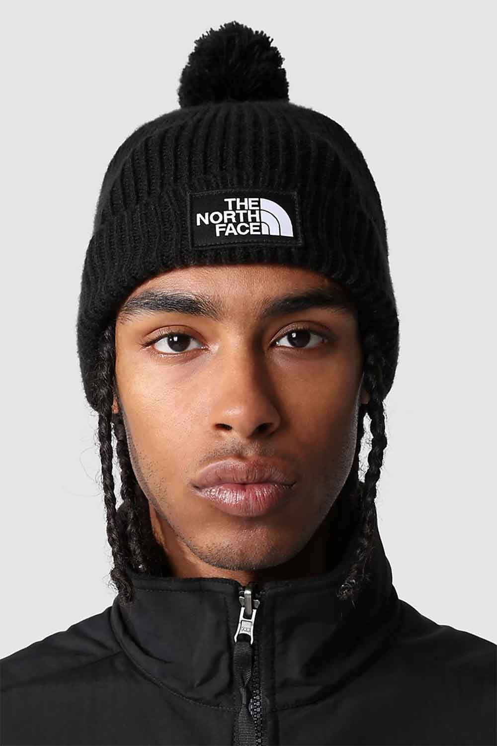 The North Face-TNF Logo Box Pom Beanie Black-Şapka-1-milagron.live